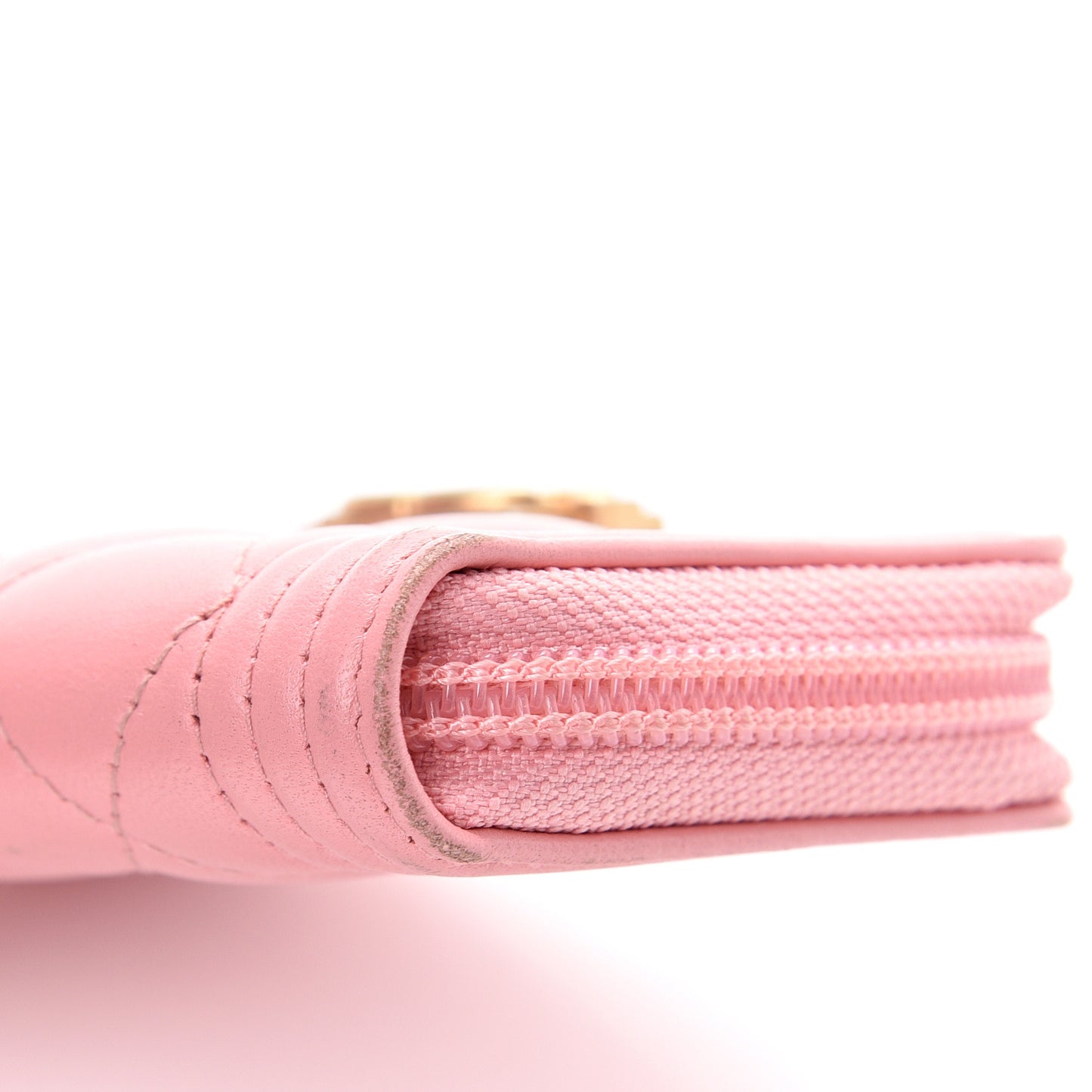 Lambskin Quilted Boy Zip Around Coin Purse Wallet Pink