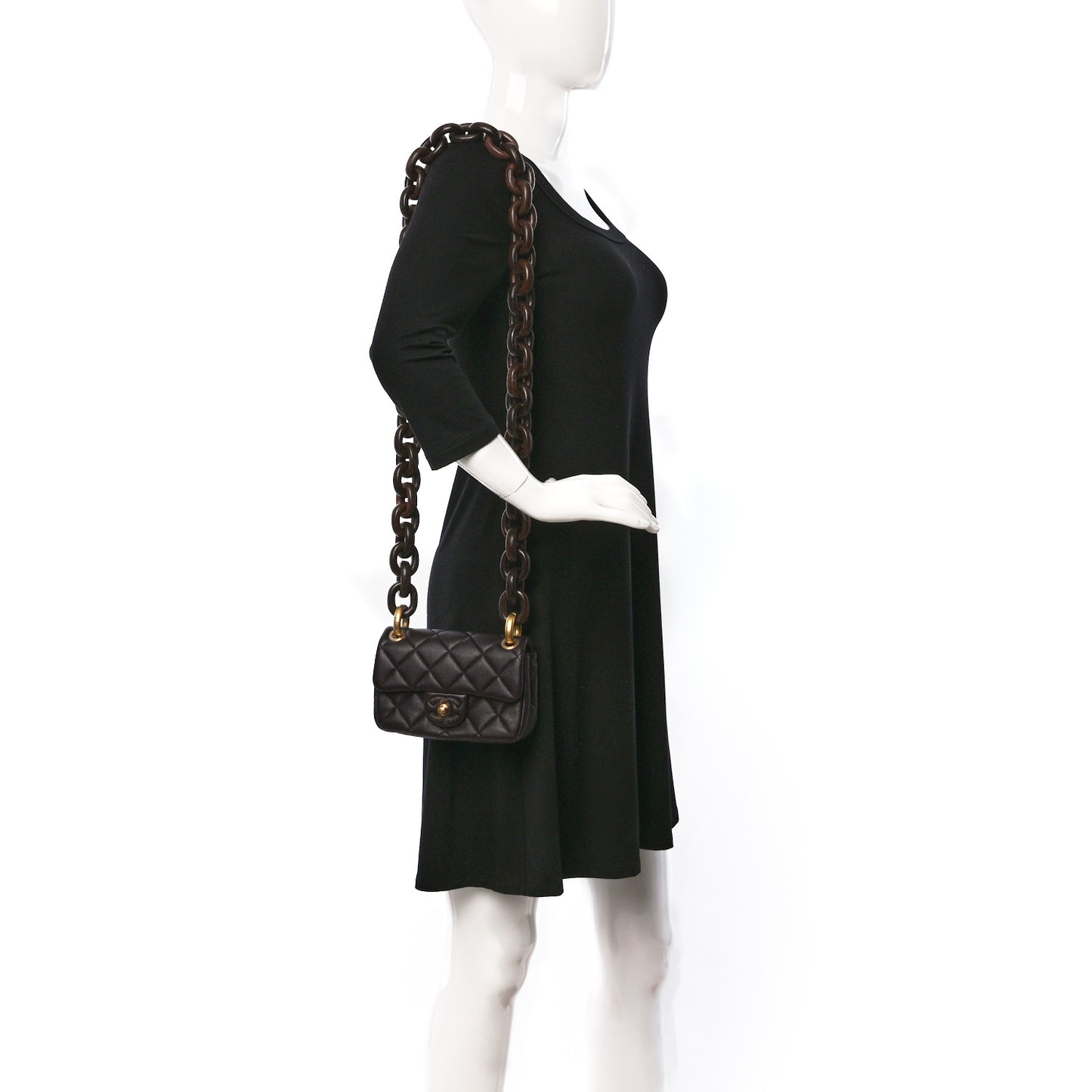 Lambskin Wenge Quilted Mini Fashion Wood Square Flap Brown