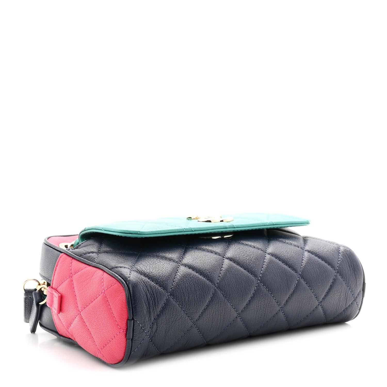 Chanel Goatskin Quilted Tri-Color Small In & Out Camera Case Navy Turquoise Pink 4 of 11