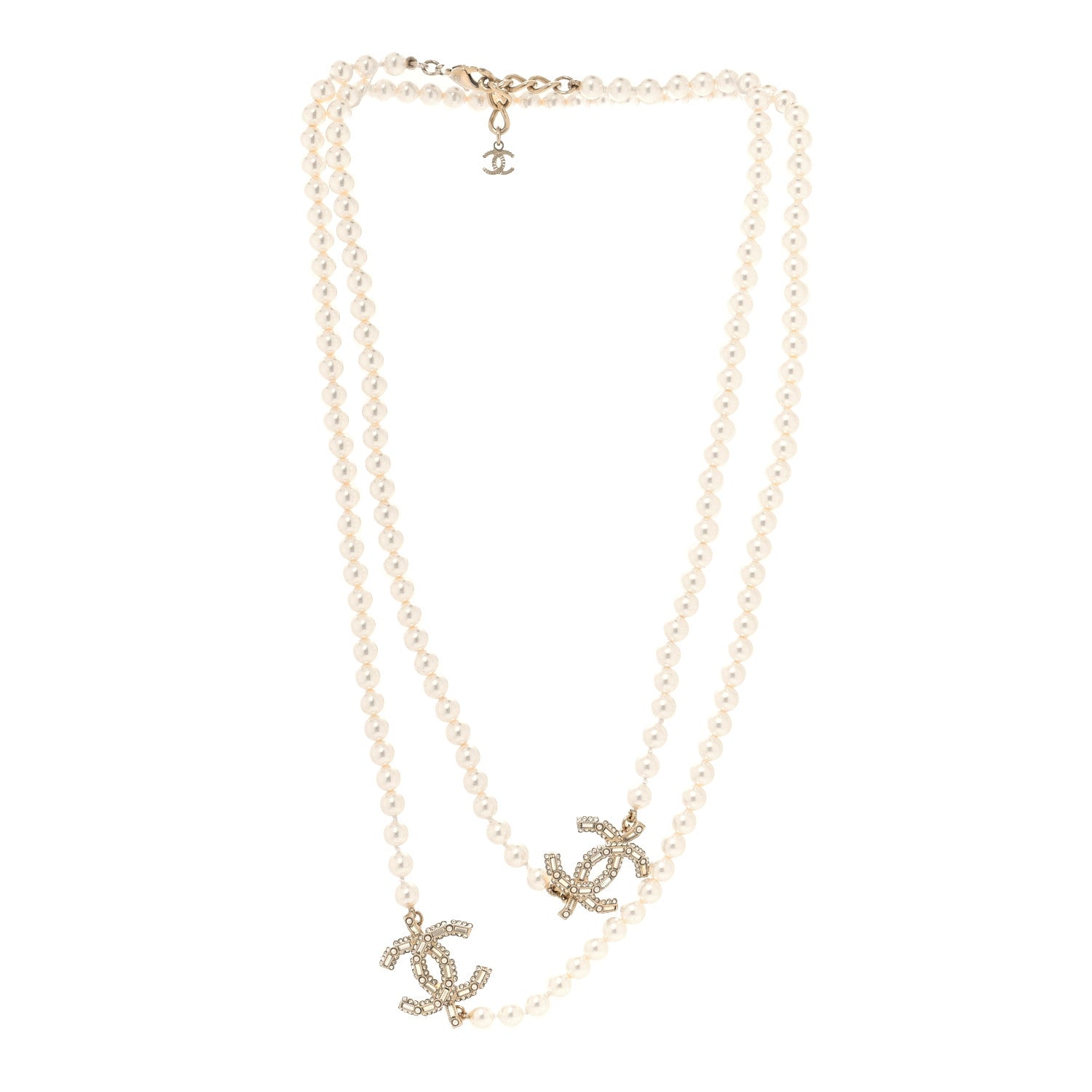 Chanel Pearl Baguette Crystal CC Long Necklace Gold 3 of 4