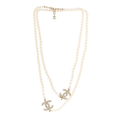Chanel Pearl Baguette Crystal CC Long Necklace Gold 3 of 4