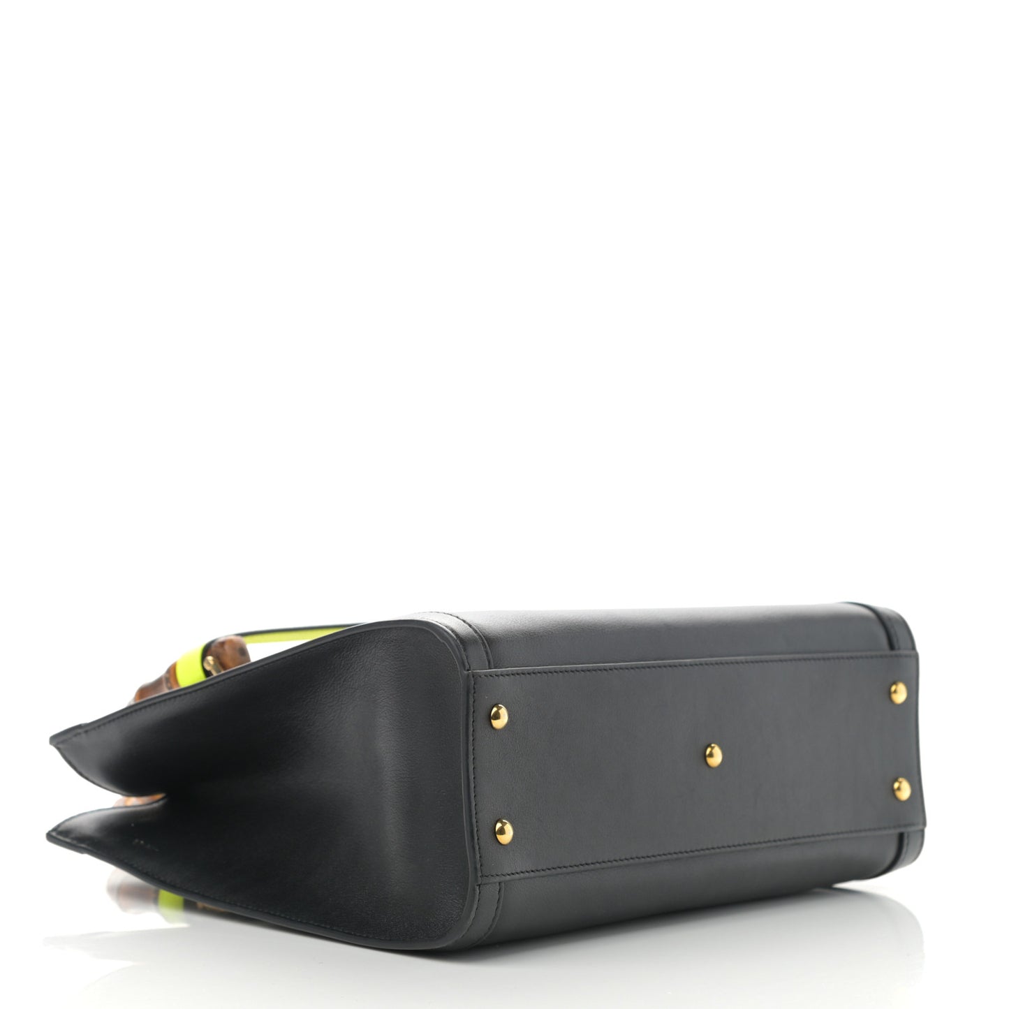 Calfskin Small Diana Tote Bag Black Yellow Fluo