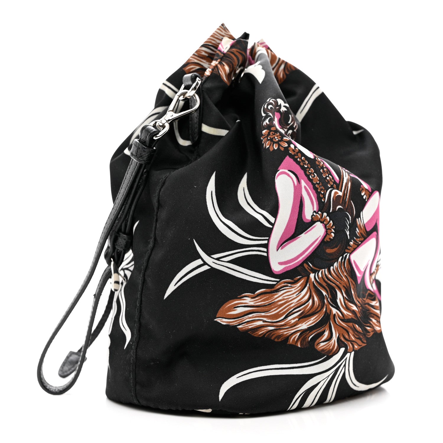 Prada Tessuto Nylon Saffiano Hawaii Print Bucket Wristlet Rosso 3 of 9
