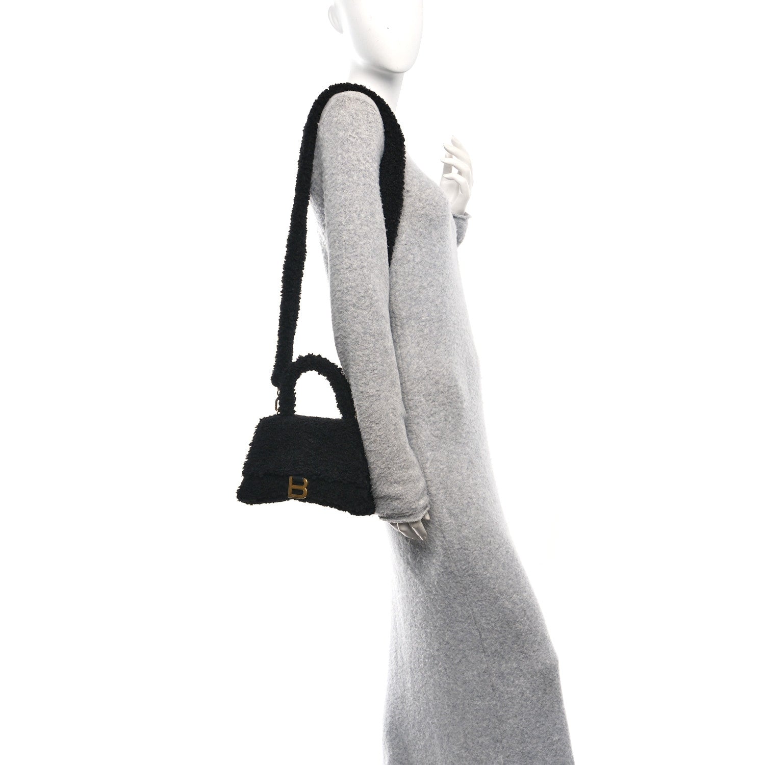 Balenciaga Curly Faux Shearling Small Hourglass Top Handle Bag  Black 2 of 12