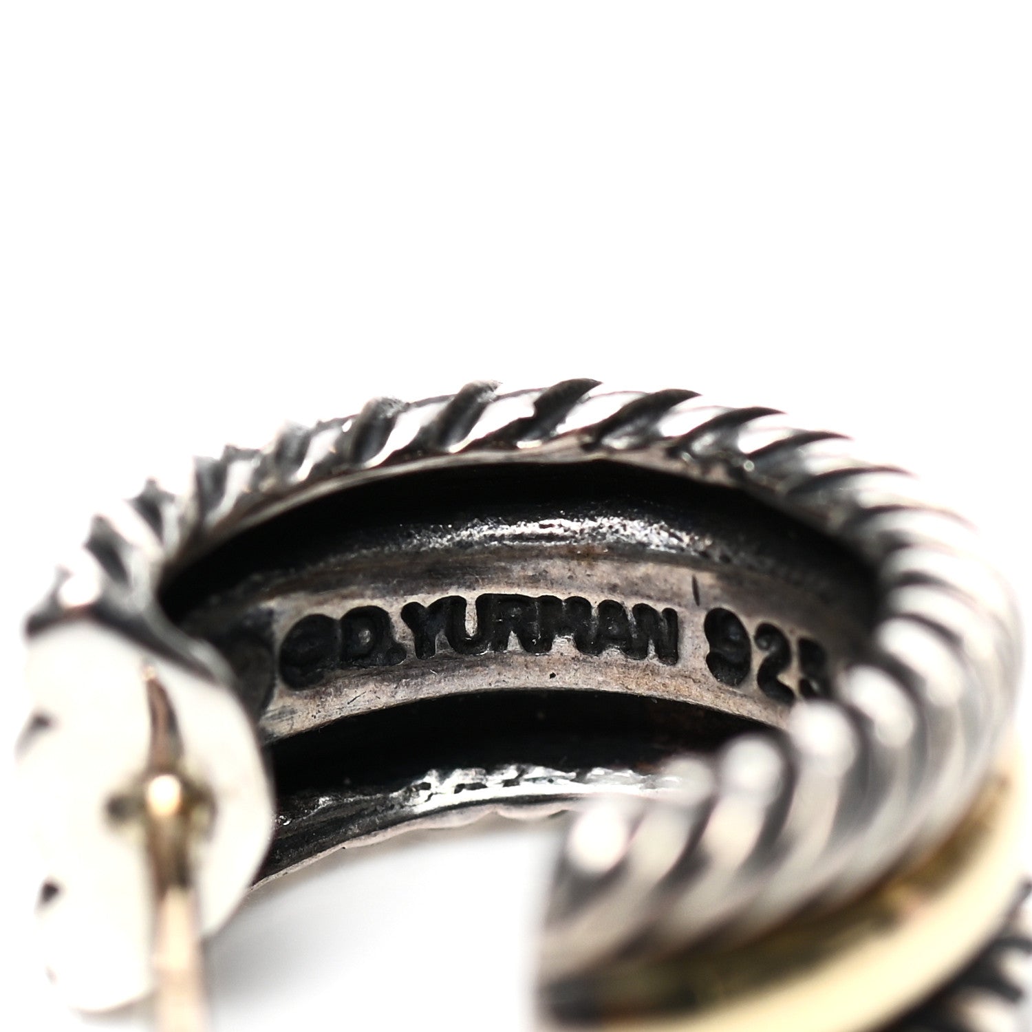 David Yurman Sterling Silver 14K Yellow Gold 16mm Cable Classics Hoop Earrings 4 of 5