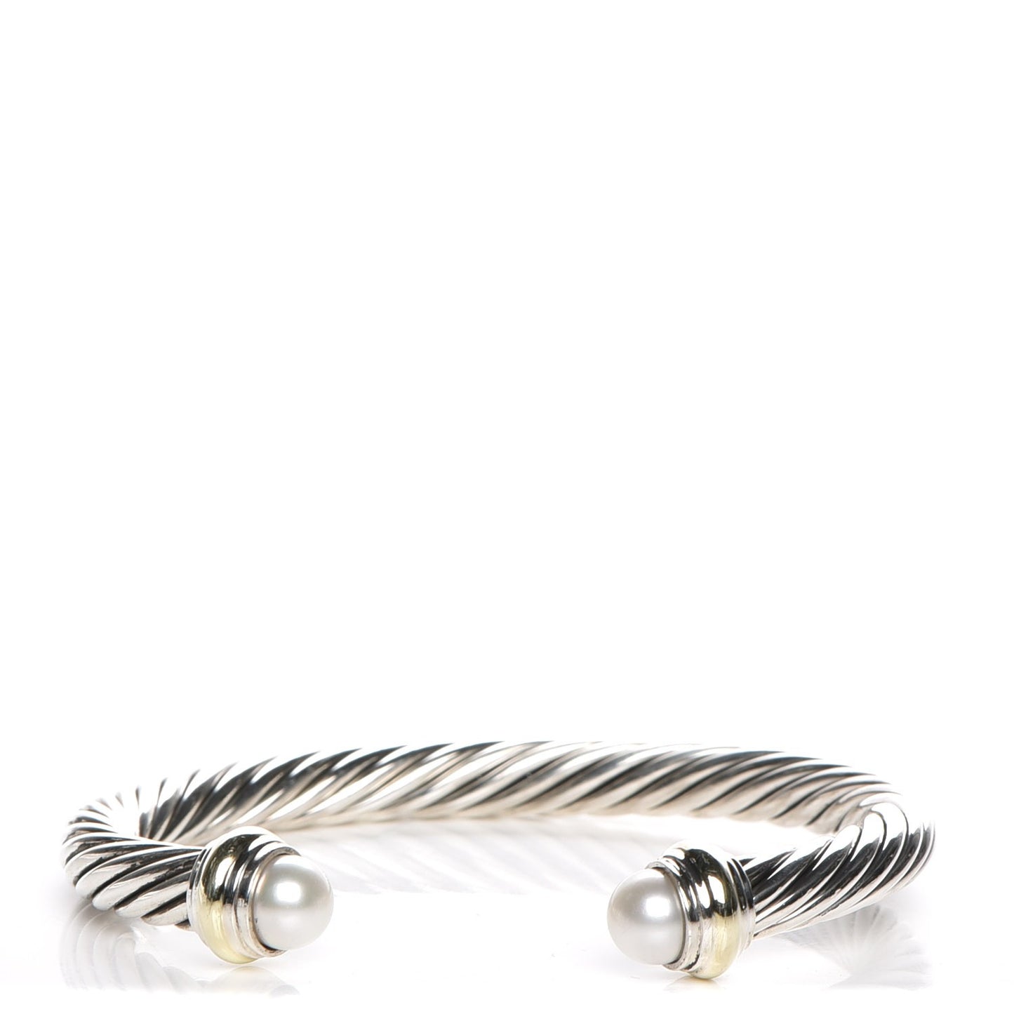 Sterling Silver 14K Yellow Gold Pearl 7mm Cable Classics Bracelet