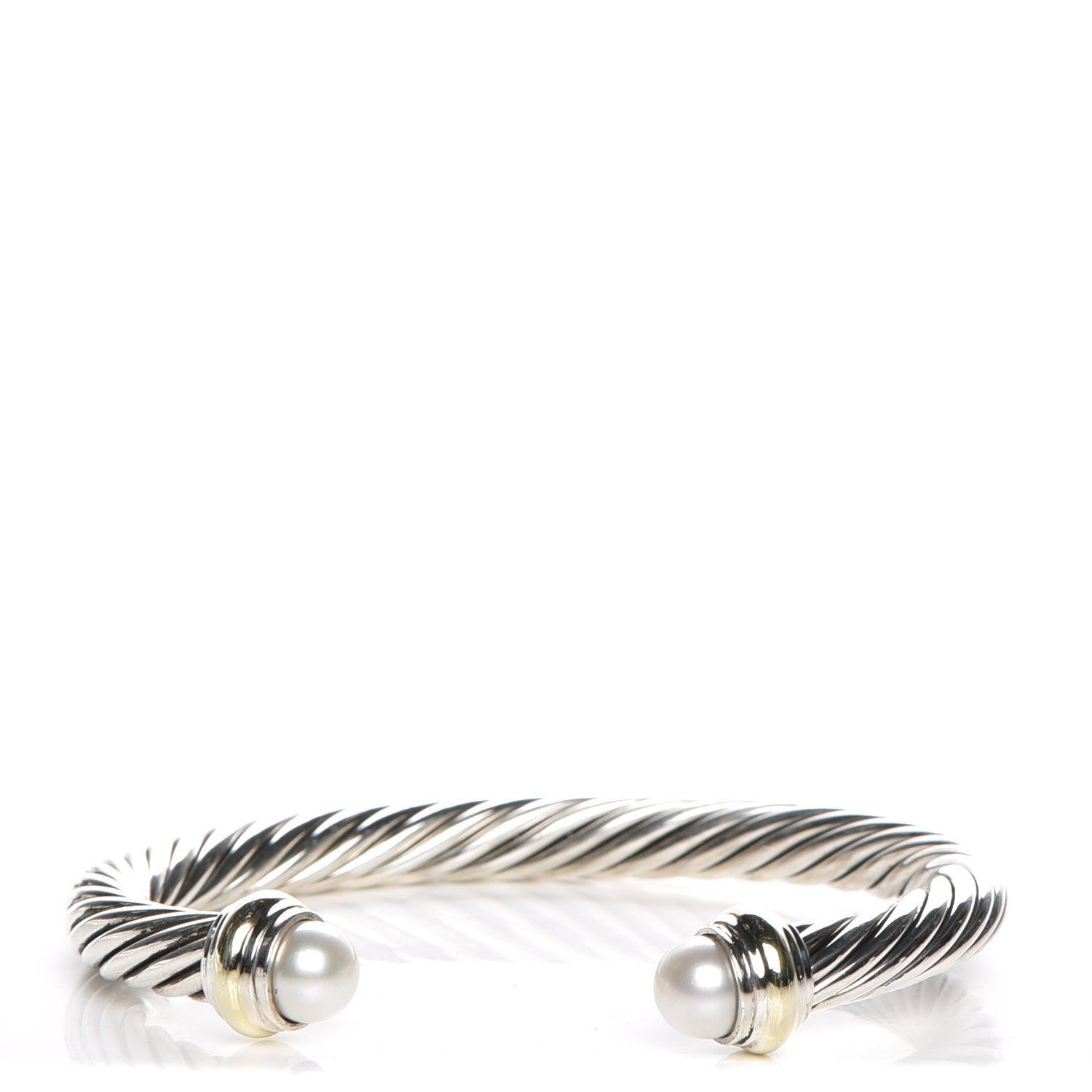 David Yurman Sterling Silver 14K Yellow Gold Pearl 7mm Cable Classics Bracelet 1 of 5