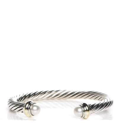 David Yurman Sterling Silver 14K Yellow Gold Pearl 7mm Cable Classics Bracelet 1 of 5