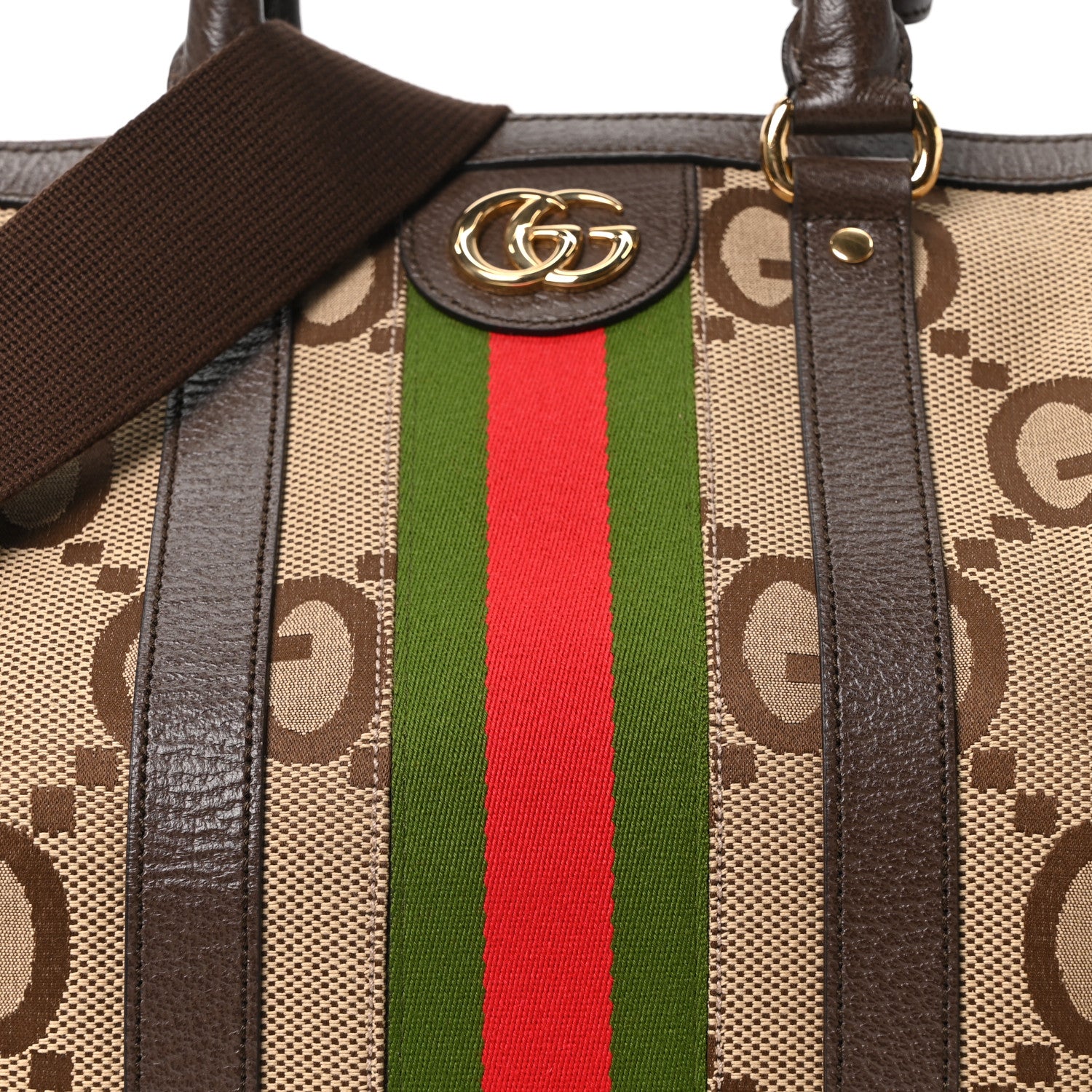 Gucci Monogram Jumbo GG Textured Dollar Calfskin Web Medium Duffle