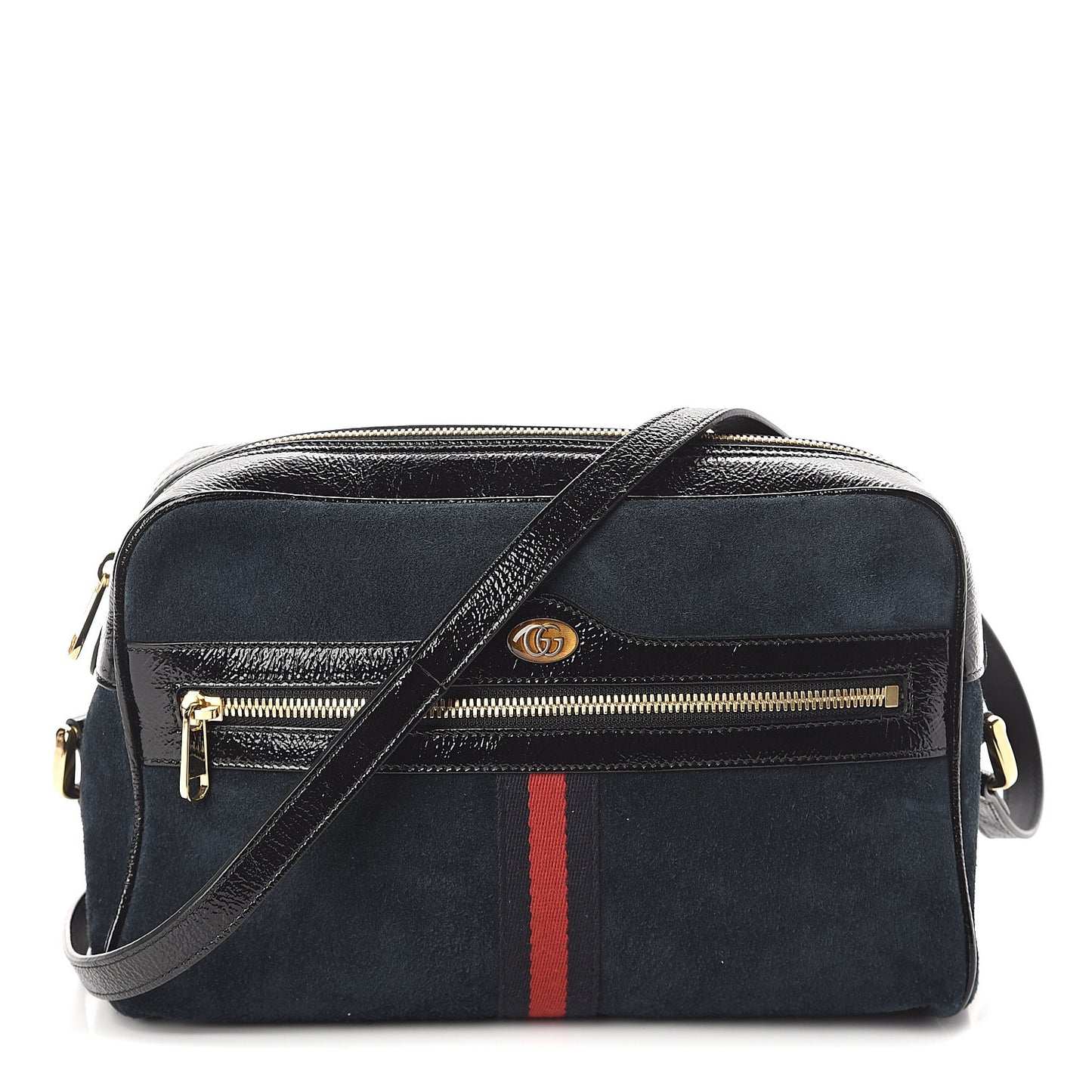 Suede Patent Web Small Ophidia Shoulder Bag Blue Black