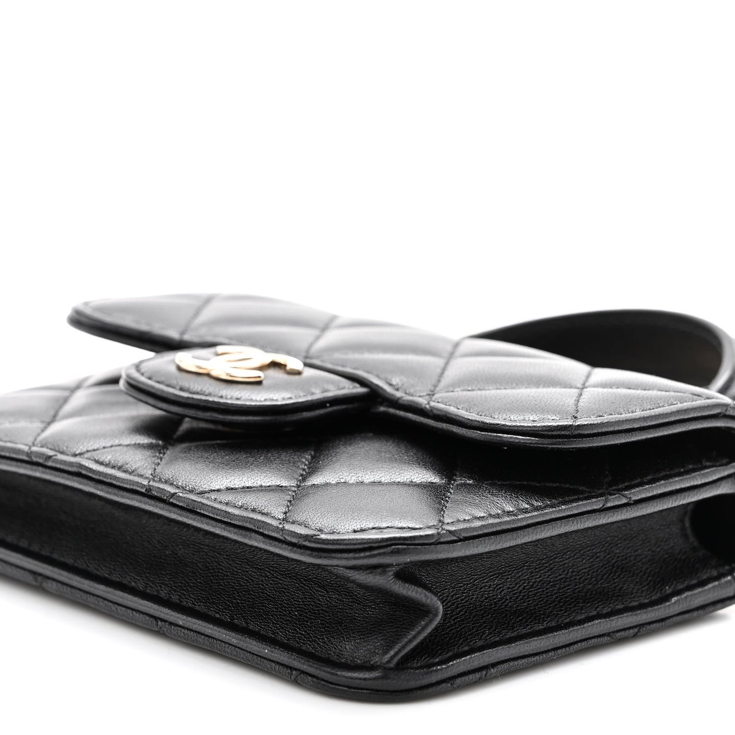 Lambskin Quilted Top Handle Flap Coin Purse With Chain Black