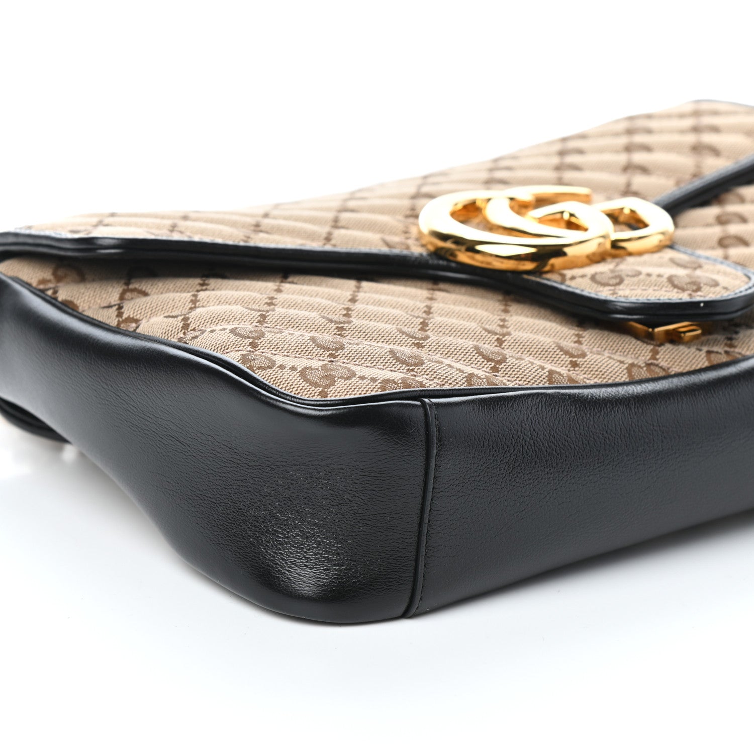 Gucci Monogram Azalea Calfskin Matelasse Diagonal Medium GG Marmont Shoulder Bag Beige Ebony Black 7 of 8