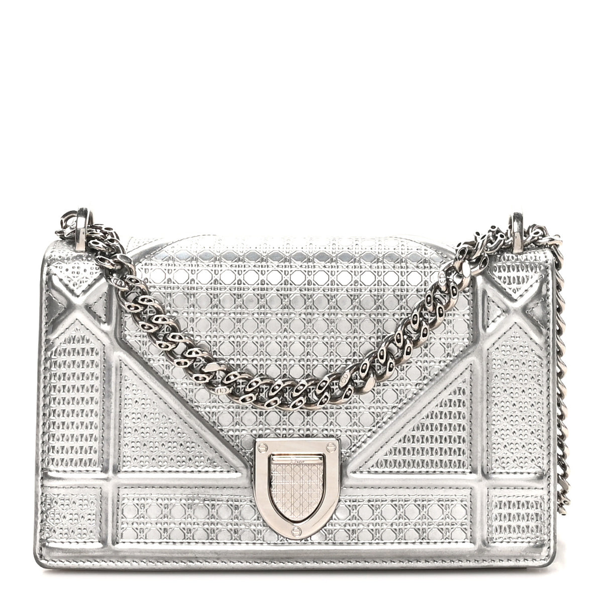 Christian Dior Metallic Patent Micro-Cannage Baby Diorama Flap Bag Silver 1 of 9