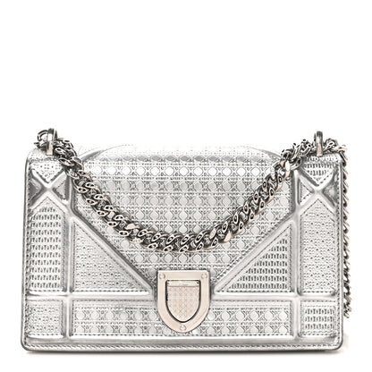 Christian Dior Metallic Patent Micro-Cannage Baby Diorama Flap Bag Silver 1 of 9