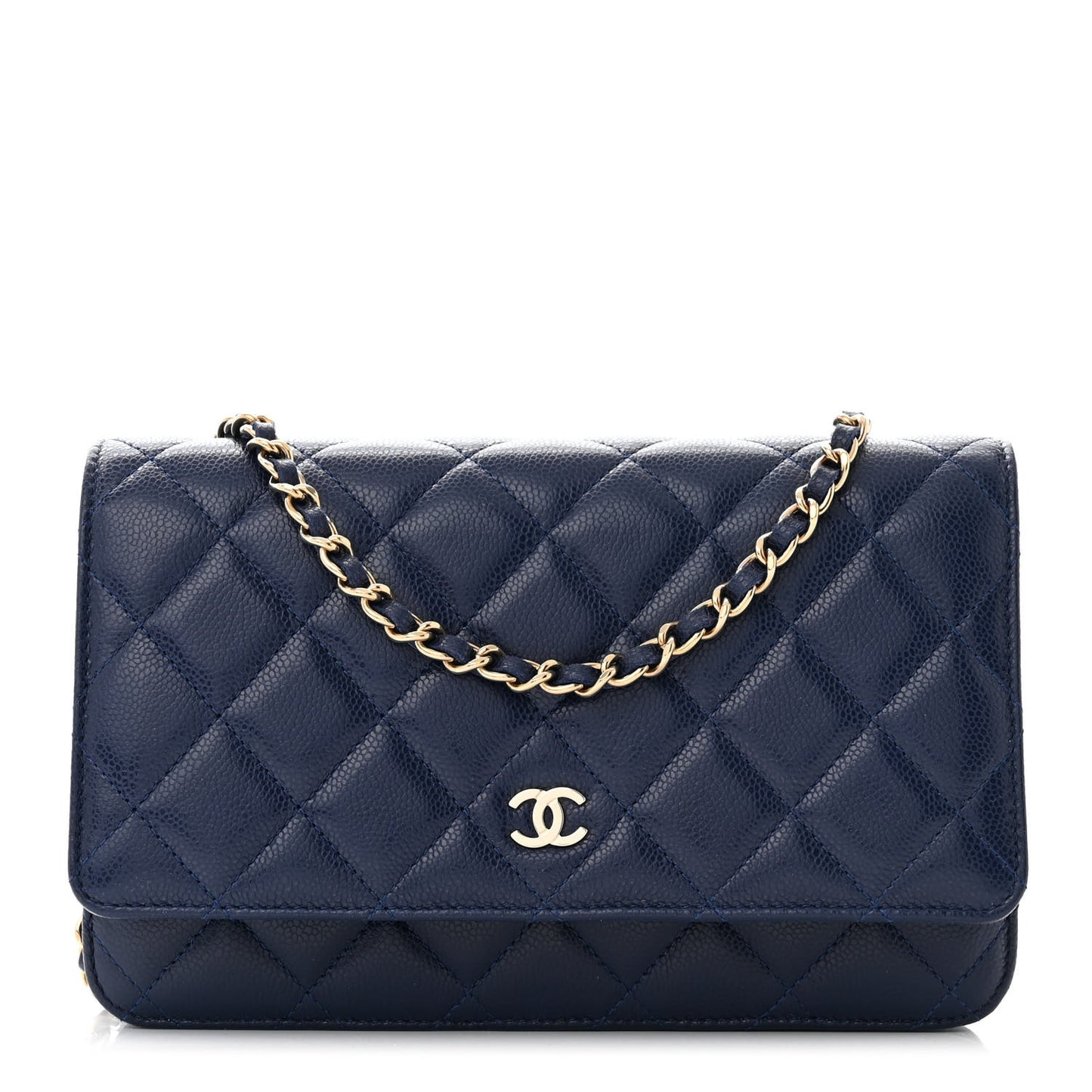 Caviar Quilted Wallet on Chain WOC Navy Blue