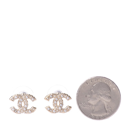 Chanel Metal Graduated Pearl Crystal CC Earrings Light Gold 2 of 4