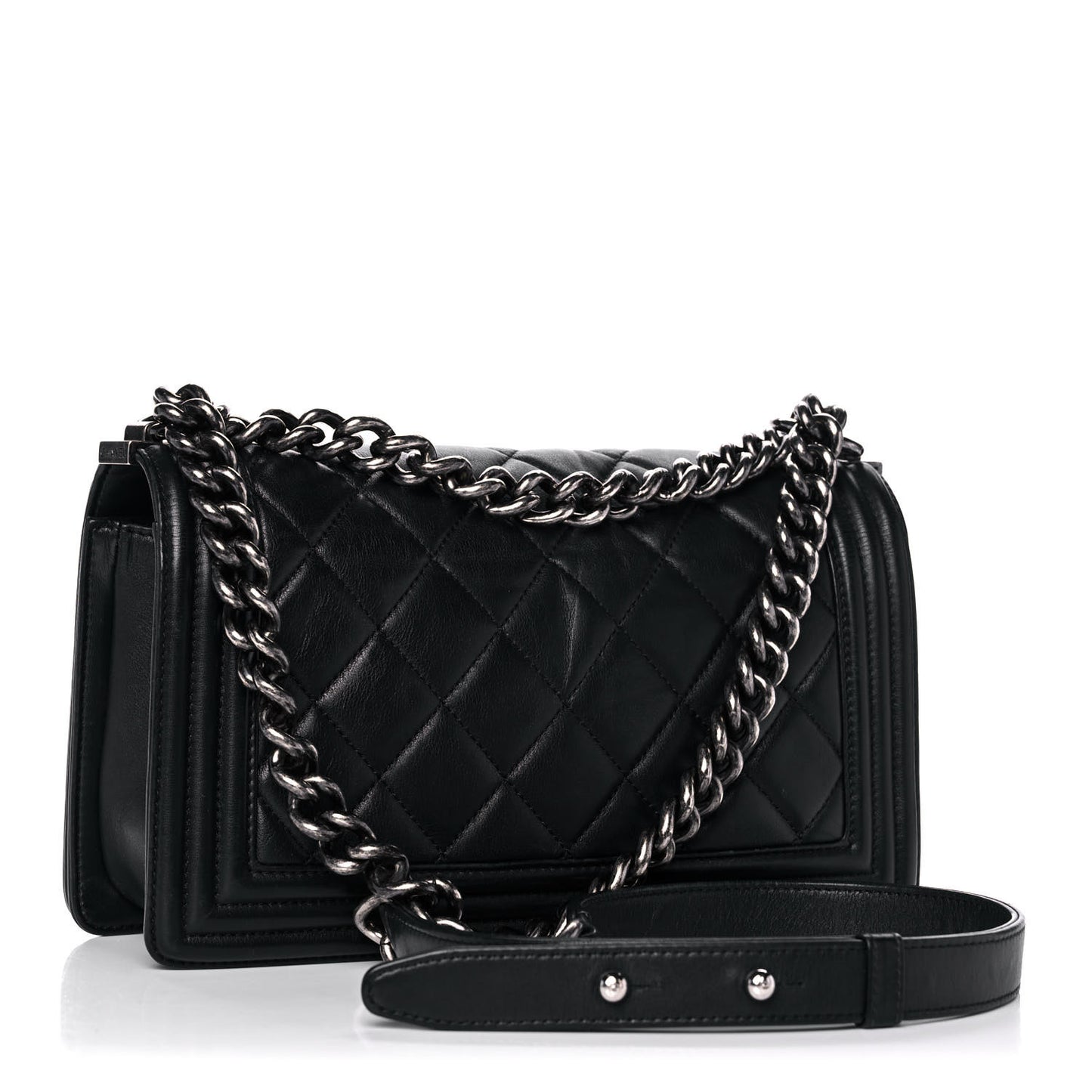 Lambskin Quilted Small Boy Flap Black