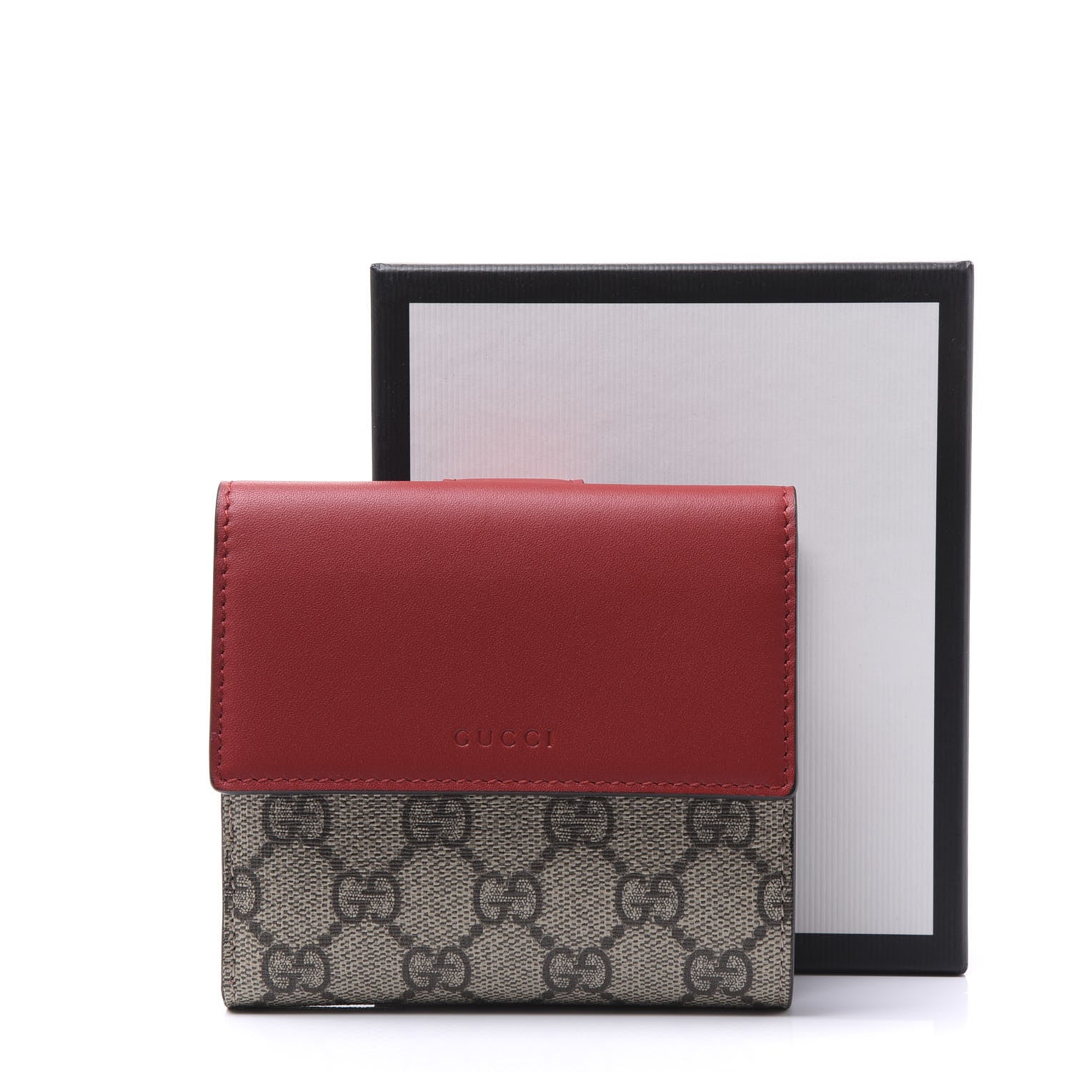 Gucci GG Supreme Monogram Calfskin French Flap Wallet Beige Ebony Hibiscus Red New Rosette 10 of 10
