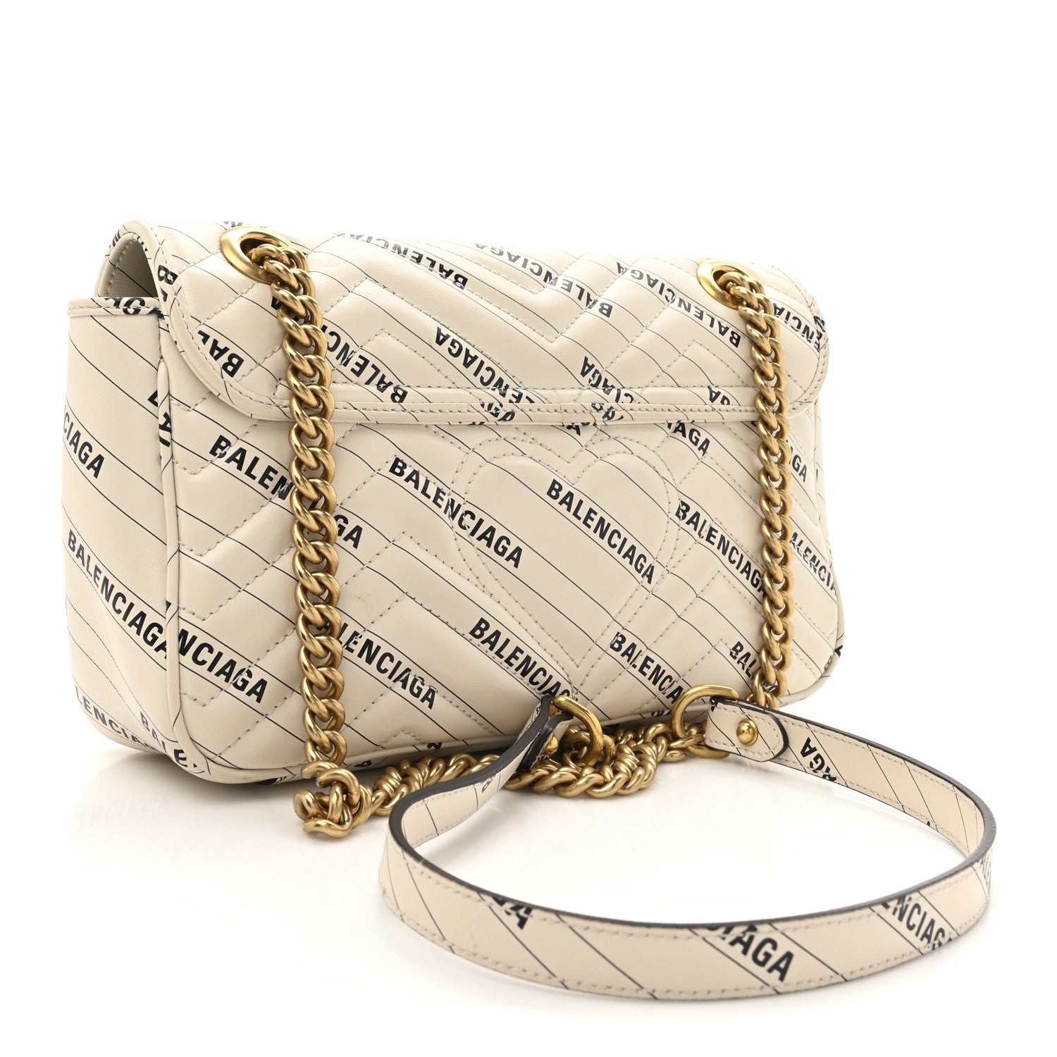 Gucci X BALENCIAGA Calfskin Matelasse Logo Print Small GG Marmont Shoulder Bag White 3 of 12