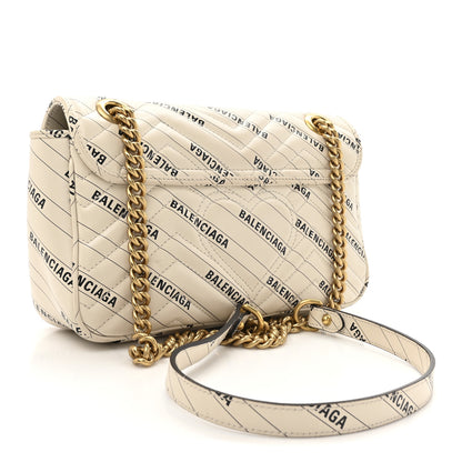 Gucci X BALENCIAGA Calfskin Matelasse Logo Print Small GG Marmont Shoulder Bag White 3 of 12