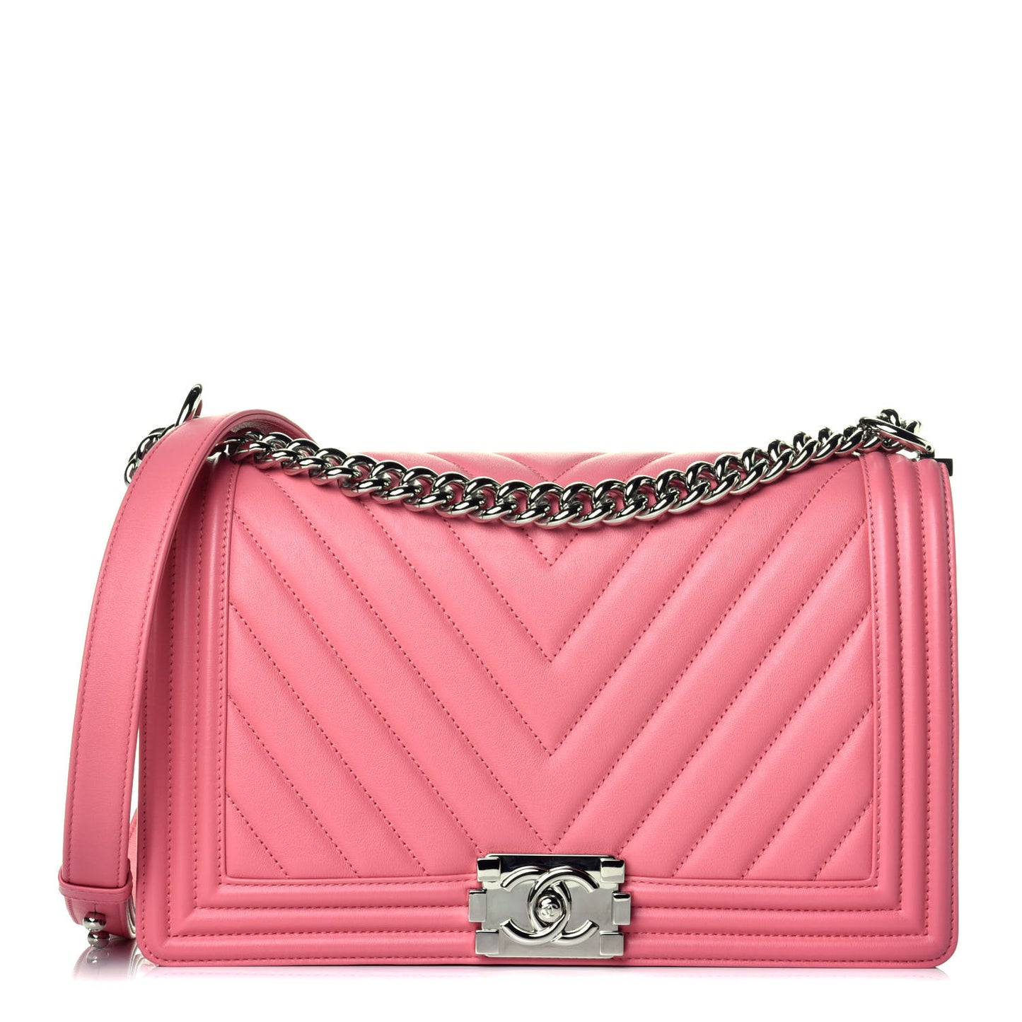 Lambskin Chevron Quilted New Medium Boy Flap Pink