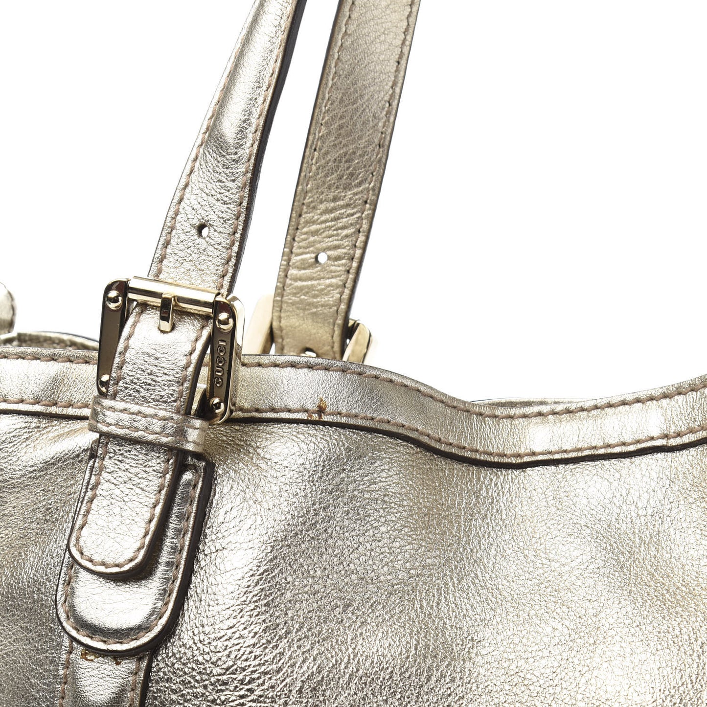 Metallic Calfskin Medium Britt Tote Platinum