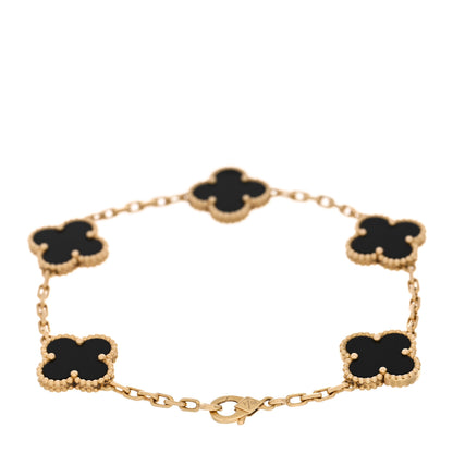 Van Cleef & Arpels 18K Yellow Gold Black Onyx 5 Motifs Vintage Alhambra Bracelet 2 of 4