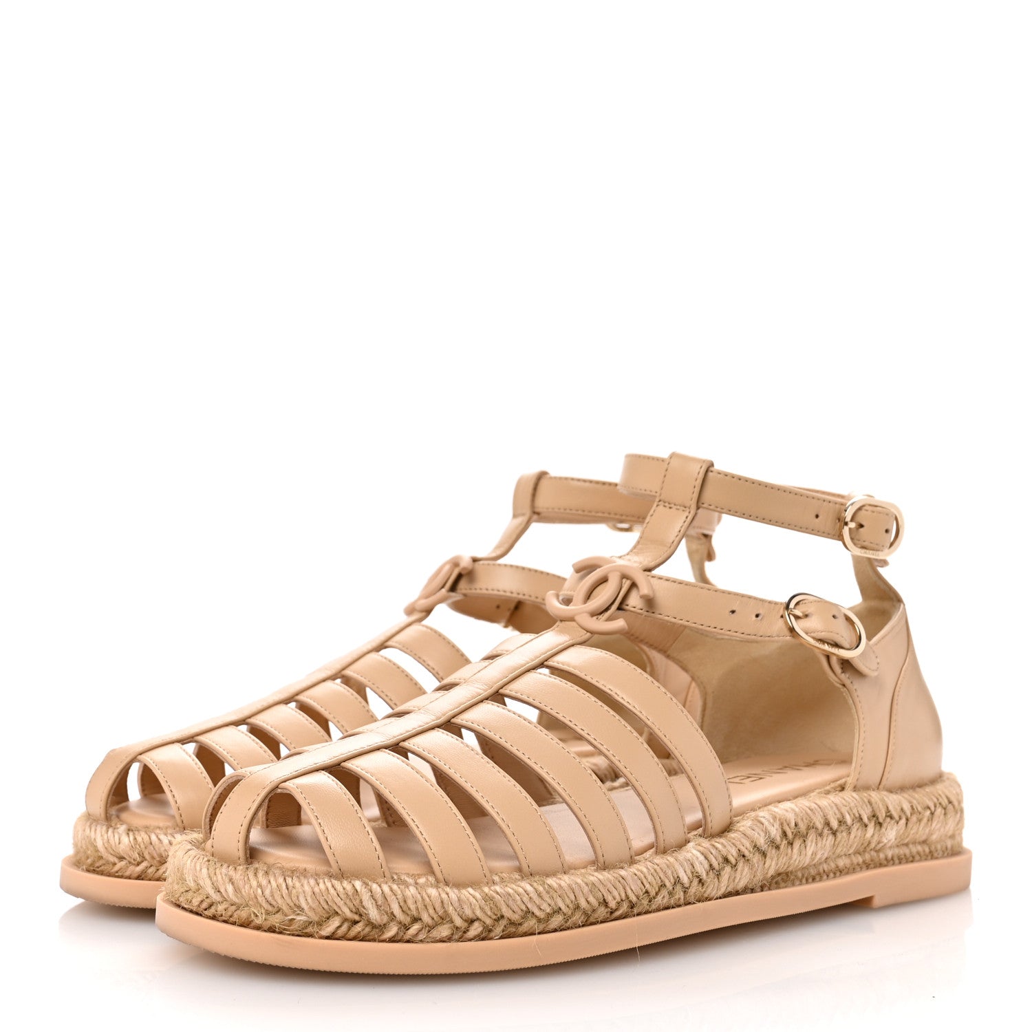 Chanel Lambskin Espadrille Sandals 39 Beige 4 of 10