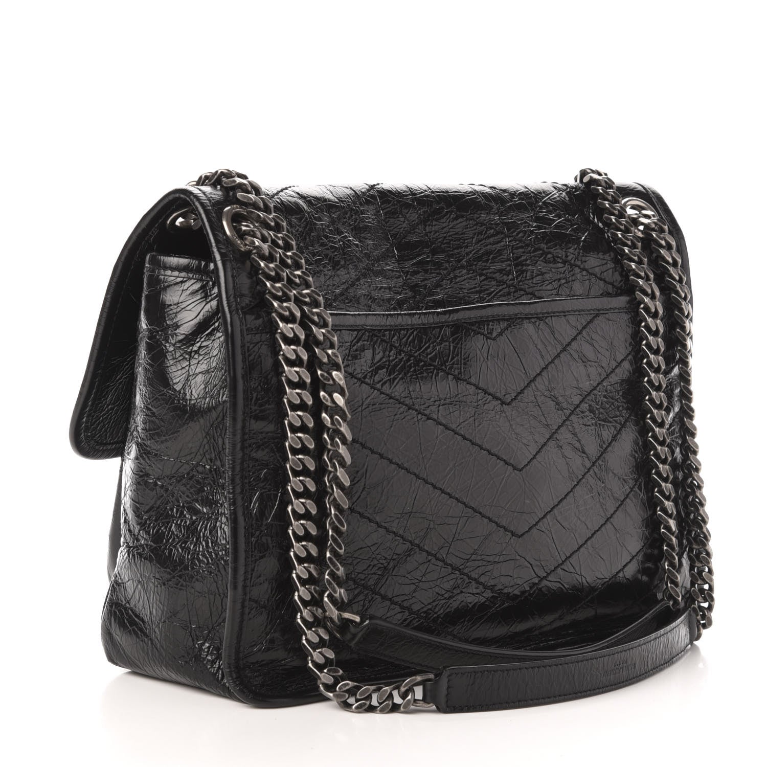 Saint Laurent Crinkled Calfskin Matelasse Monogram Medium Niki Chain Satchel Black 3 of 12