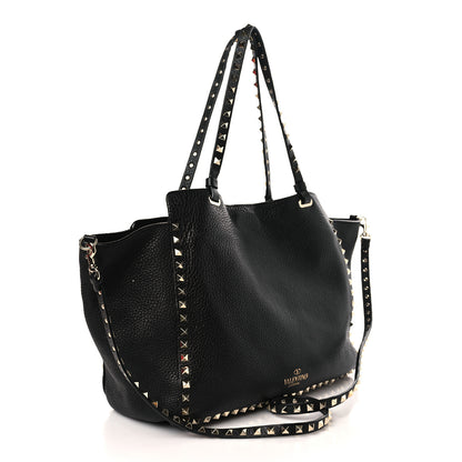 Valentino Garavani Pebbled Calfskin Medium Rockstud Tote Black 3 of 8