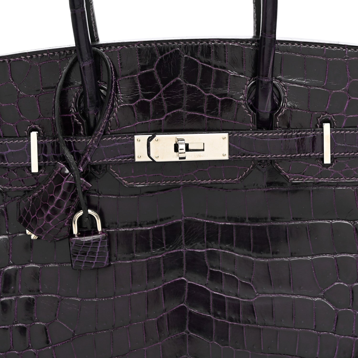 Hermes Shiny Niloticus Crocodile Birkin 30 Amethyst 8 of 18