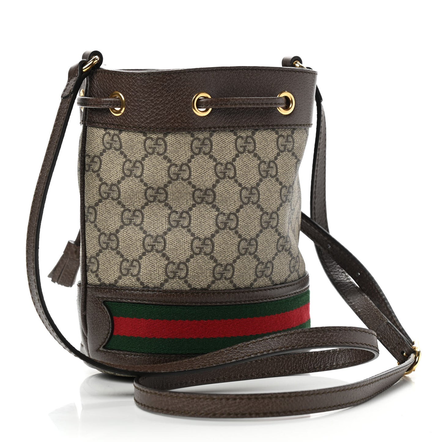 GG Supreme Monogram Web Mini Ophidia Bucket Bag Brown