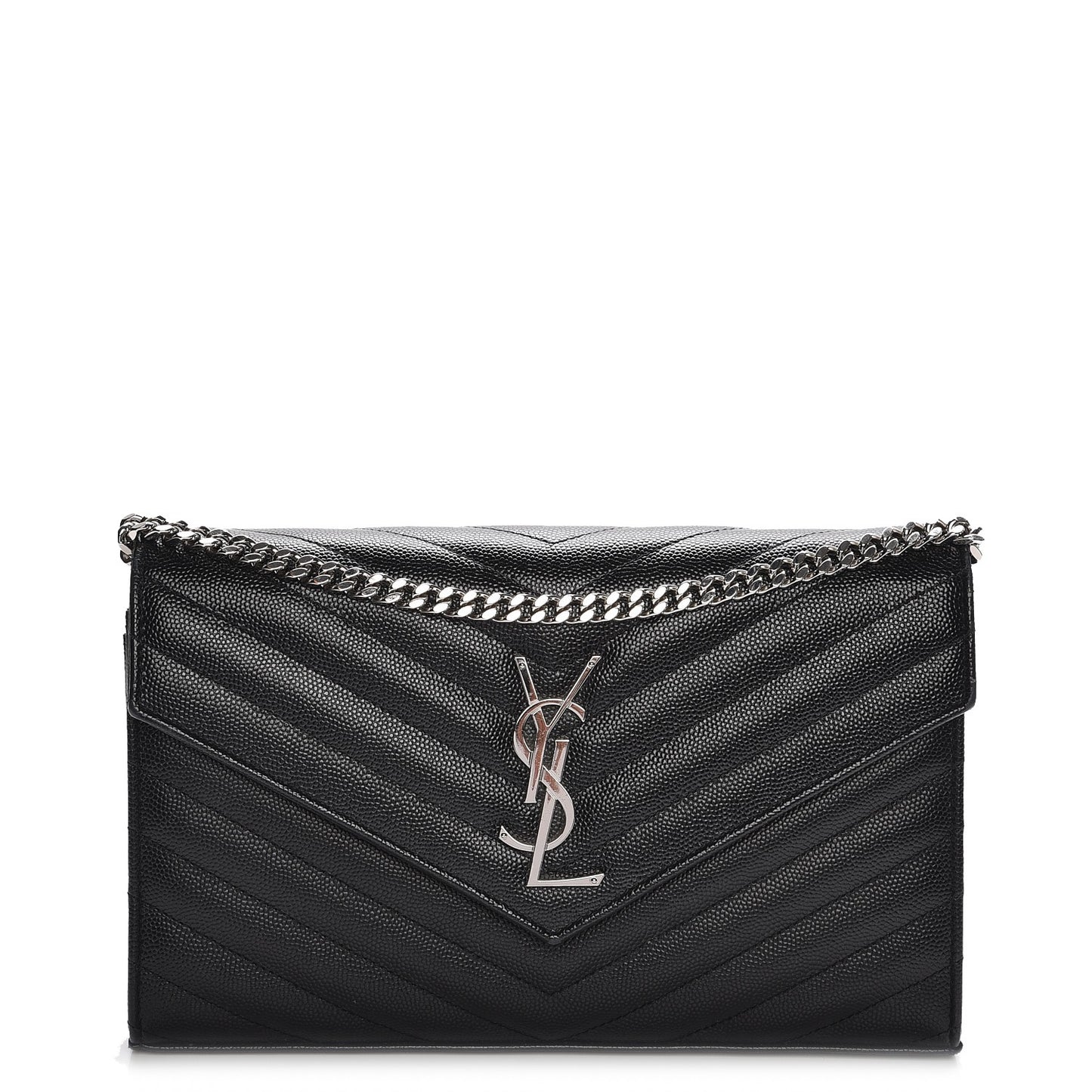 Grain De Poudre Matelasse Chevron Monogram Chain Wallet Black