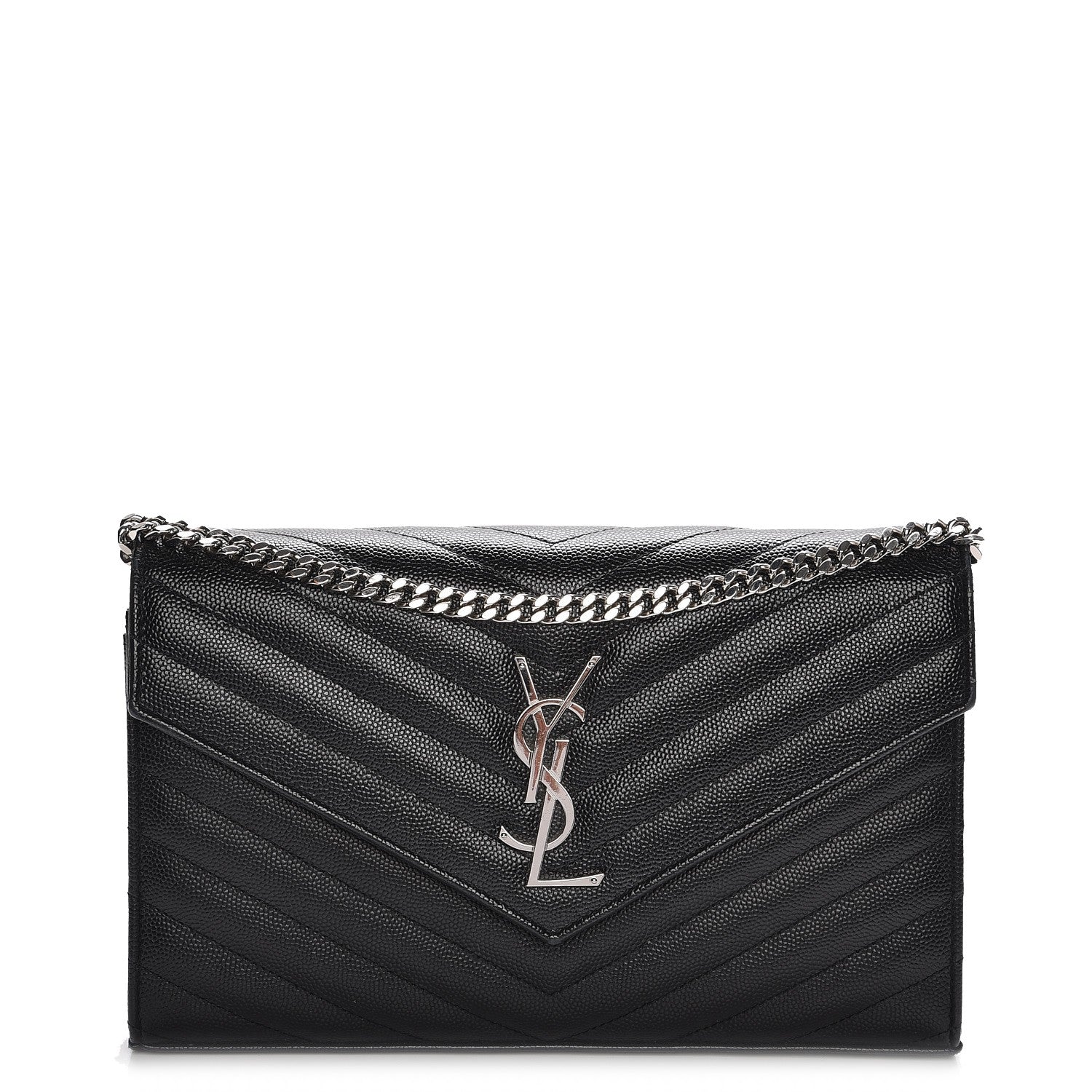 Saint Laurent Grain De Poudre Matelasse Chevron Monogram Chain Wallet Black 1 of 7