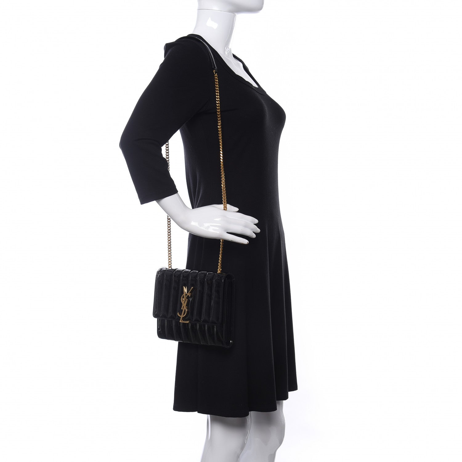 Saint Laurent Patent Matelasse Monogram Vicky Chain Bag Black 2 of 10