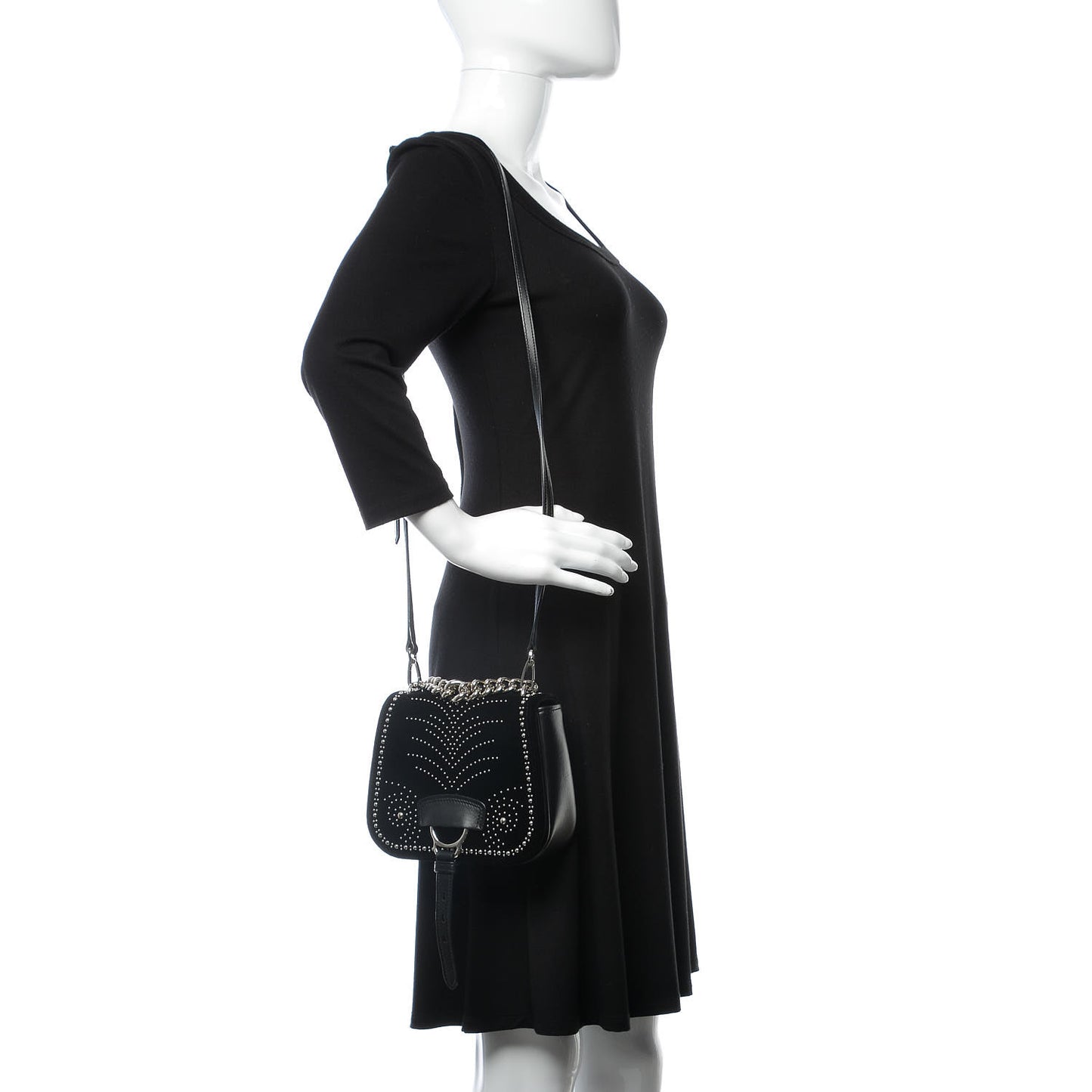 Velluto Soft Calf Studded Dahlia Shoulder Bag Black