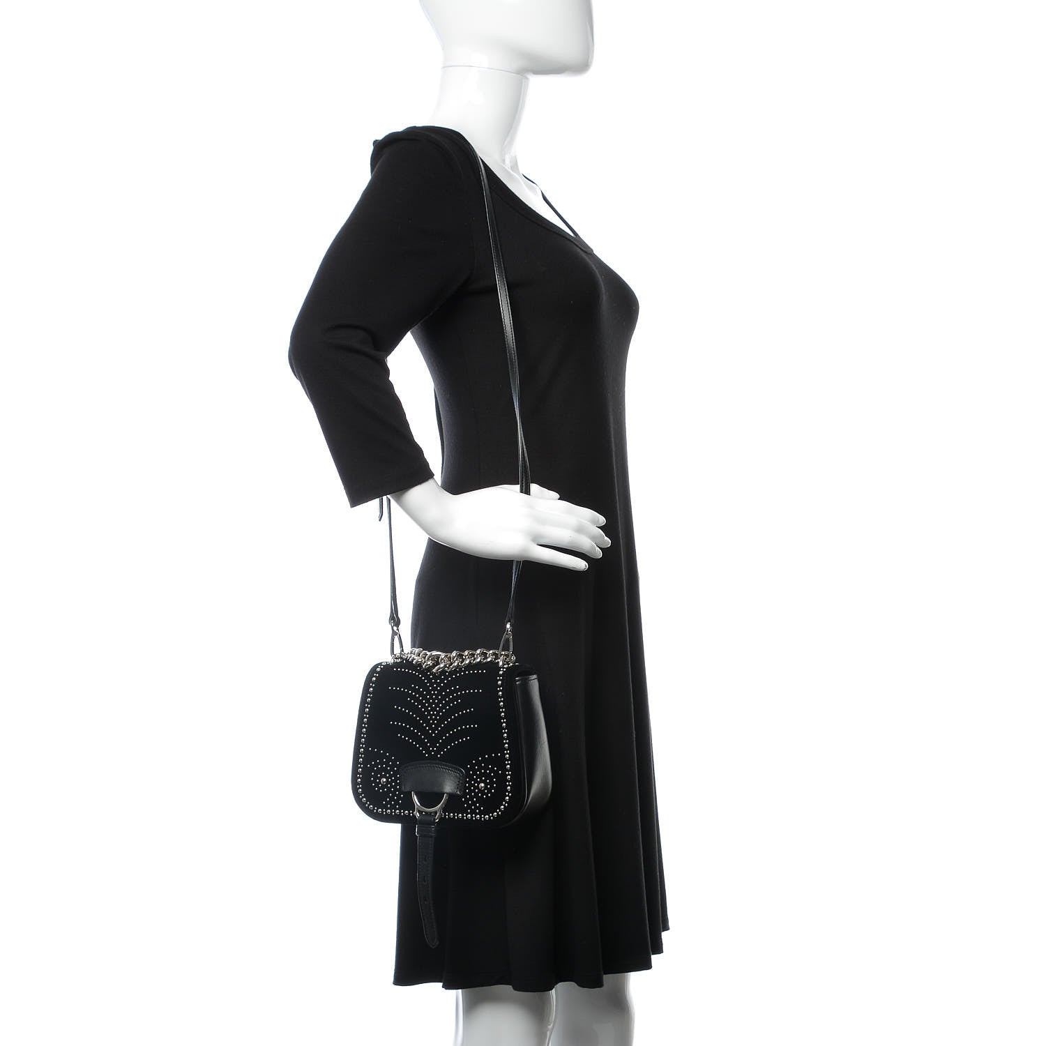 Miu Miu Velluto Soft Calf Studded Dahlia Shoulder Bag Black 2 of 15
