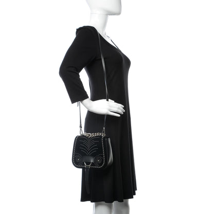 Miu Miu Velluto Soft Calf Studded Dahlia Shoulder Bag Black 2 of 15