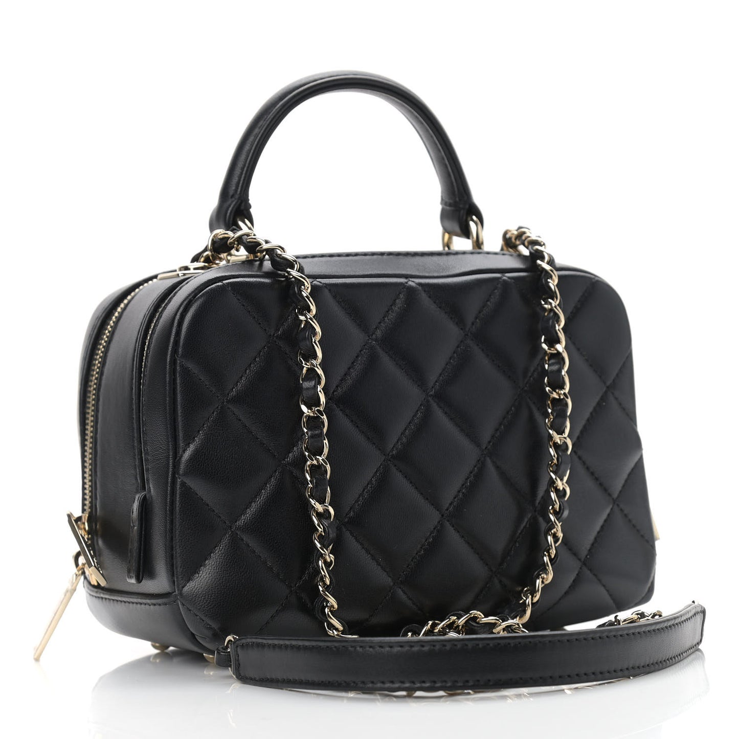 Lambskin Quilted Small Trendy CC Bowling Bag Black