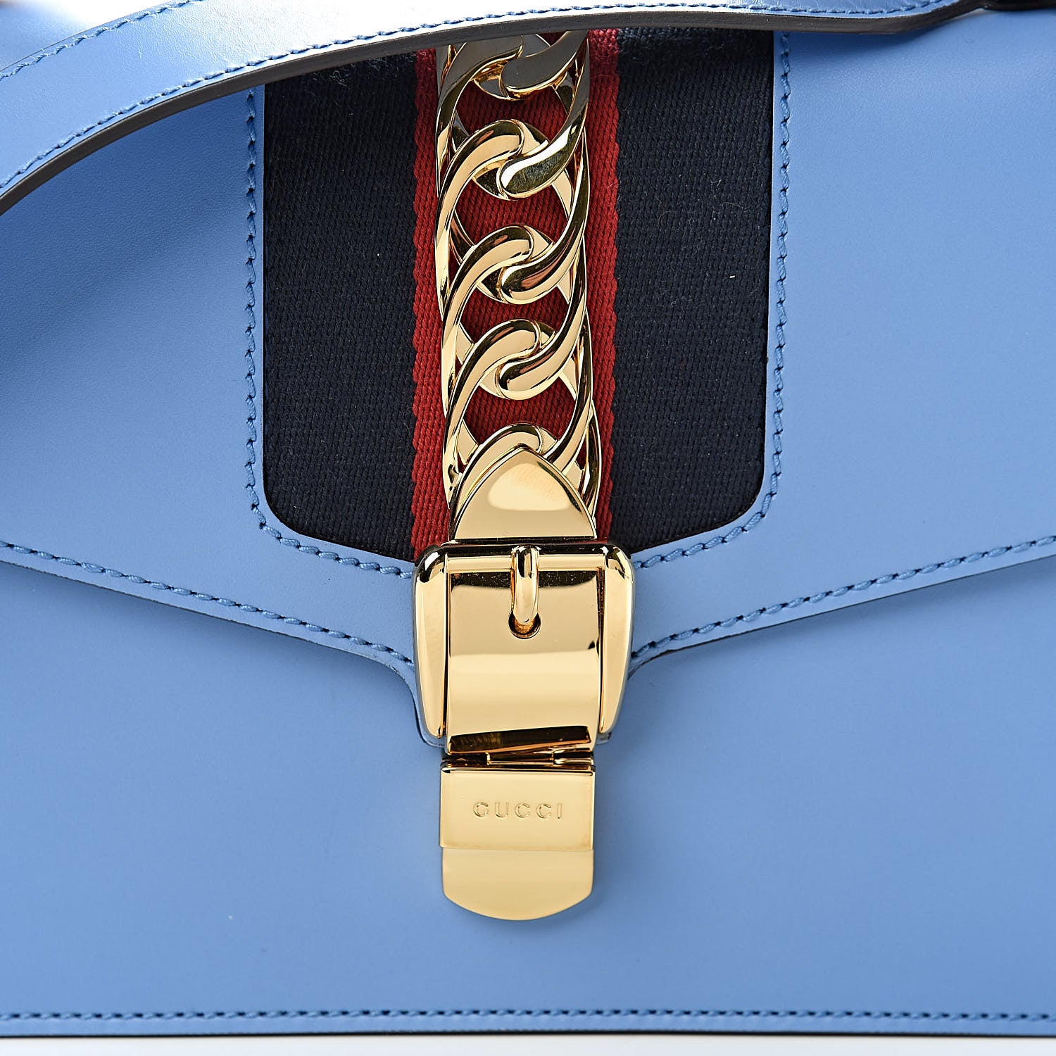Gucci Calfskin Small Sylvie Shoulder Bag Clear Sky Blue 8 of 10