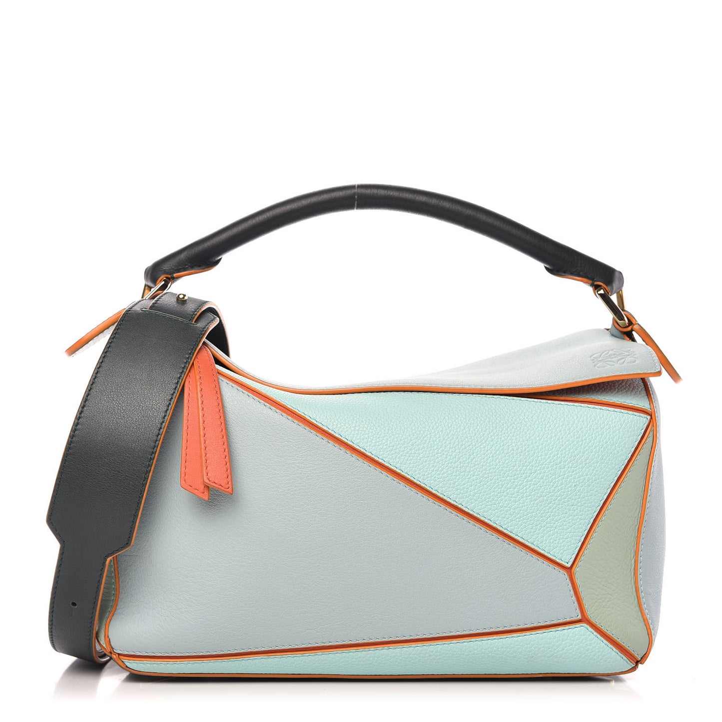 Calfskin Medium Paula's Ibiza Puzzle Bag Aqua Light Blue Multicolor
