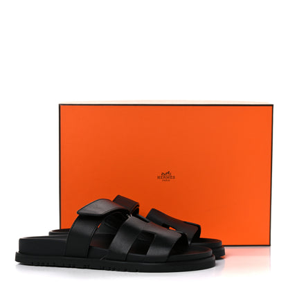 Hermes Calfskin Womens Chypre Sandals 37.5 Black 9 of 9