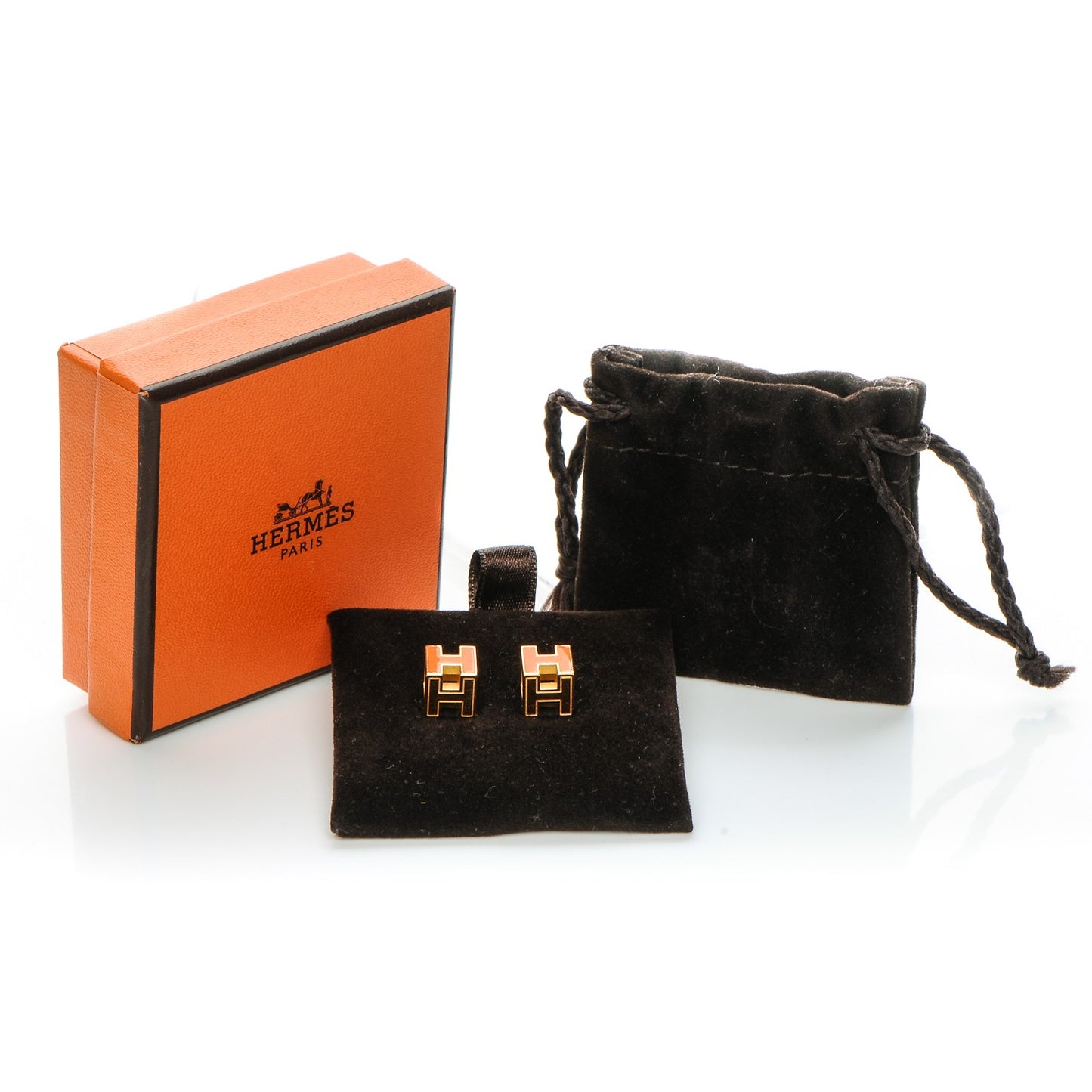 Gold Lacquered Cage d'H Earrings Orange