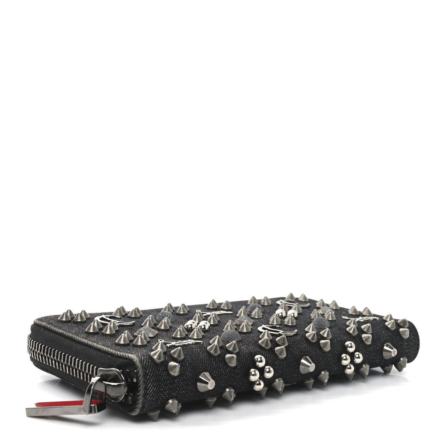 Christian Louboutin Denim Panettone Spiked Zip Around Wallet Black 4 of 6