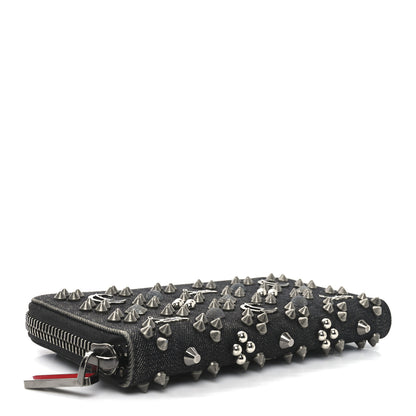Christian Louboutin Denim Panettone Spiked Zip Around Wallet Black 4 of 6