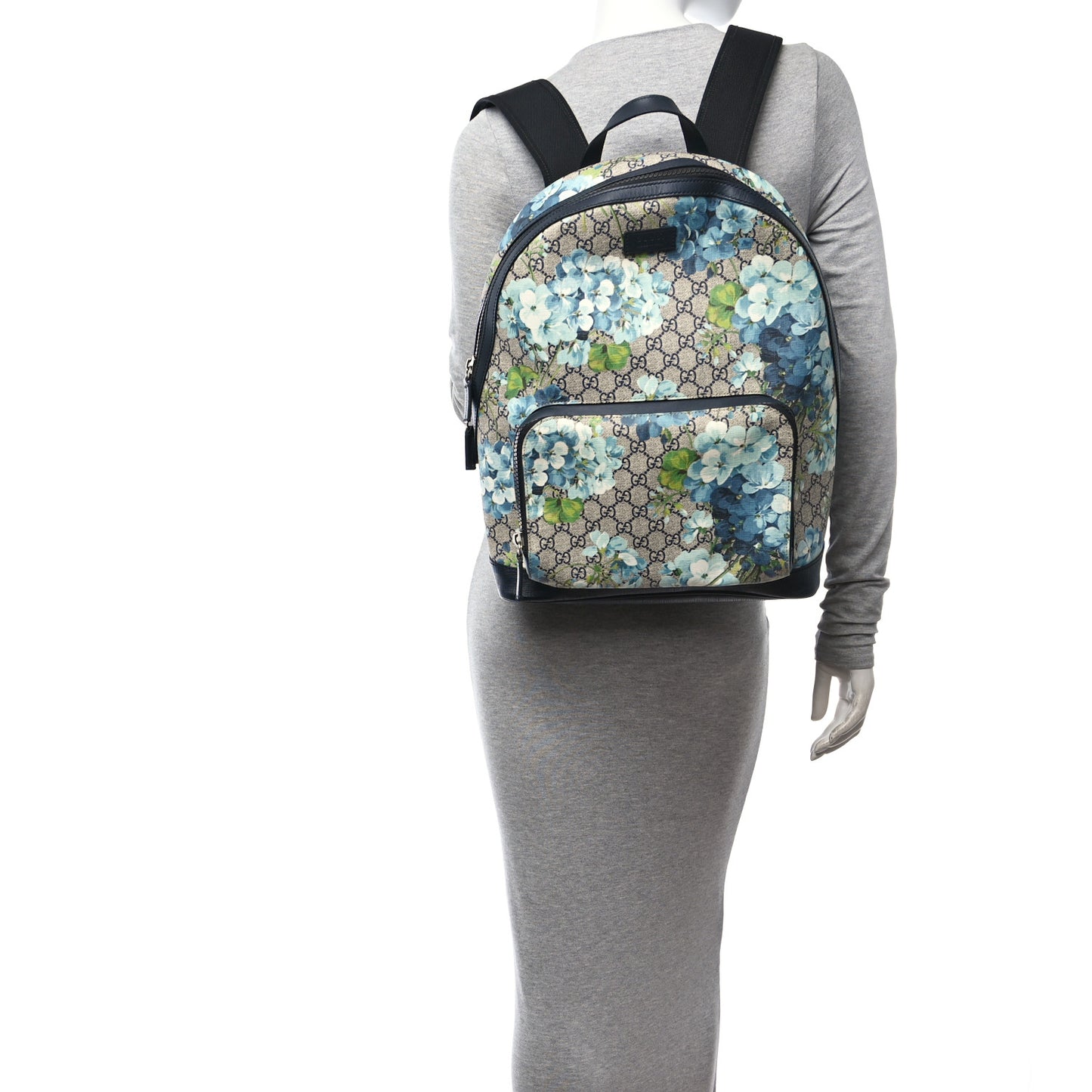 GG Supreme Monogram Blooms Medium Day Backpack Beige Blue Navy