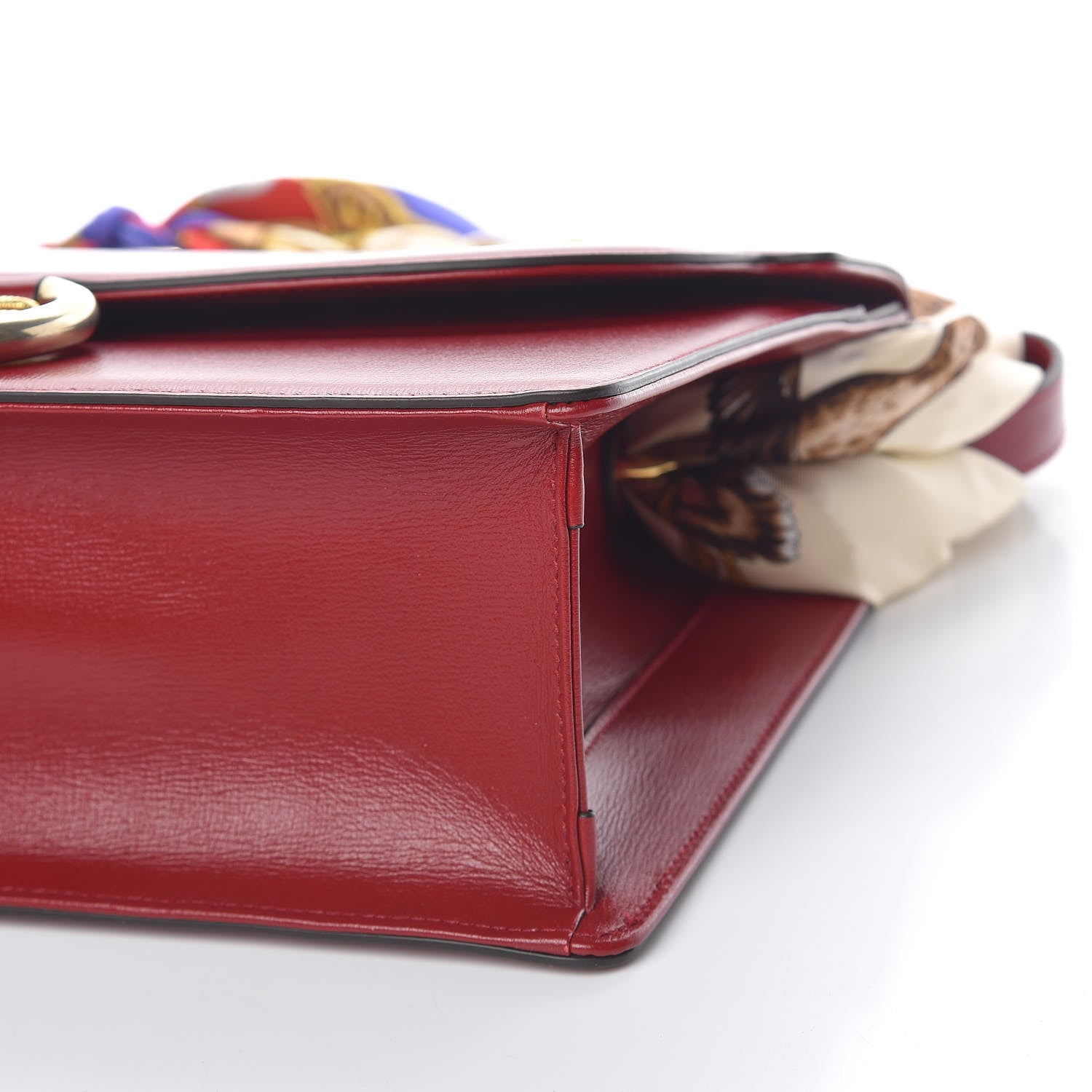 Gucci Textured Calfskin Silk Scarf Medium Torchon GG Ring Shoulder Bag Red 10 of 10