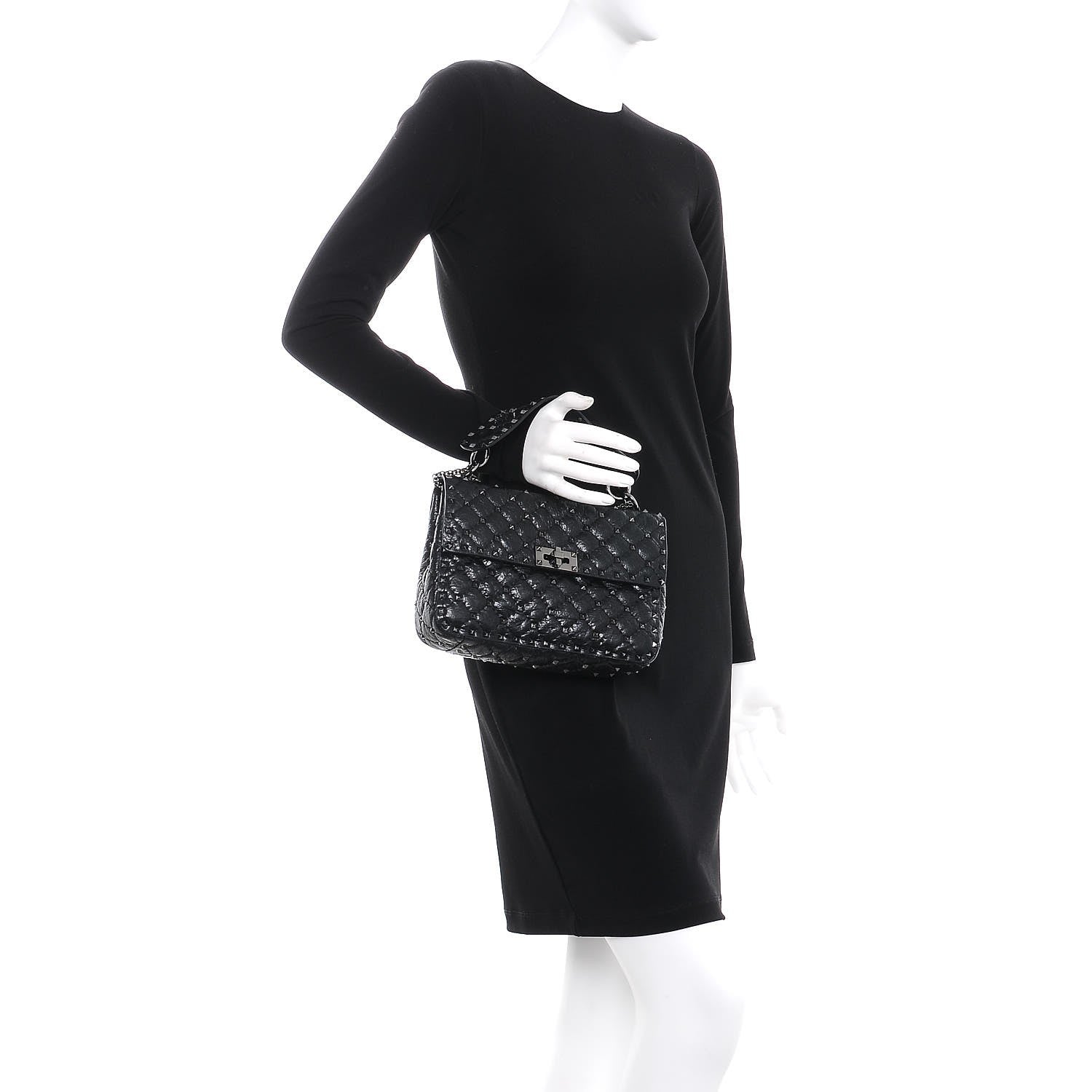 Valentino Garavani Craquele Nappa Medium Rockstud Spike Shoulder Bag Black 3 of 7