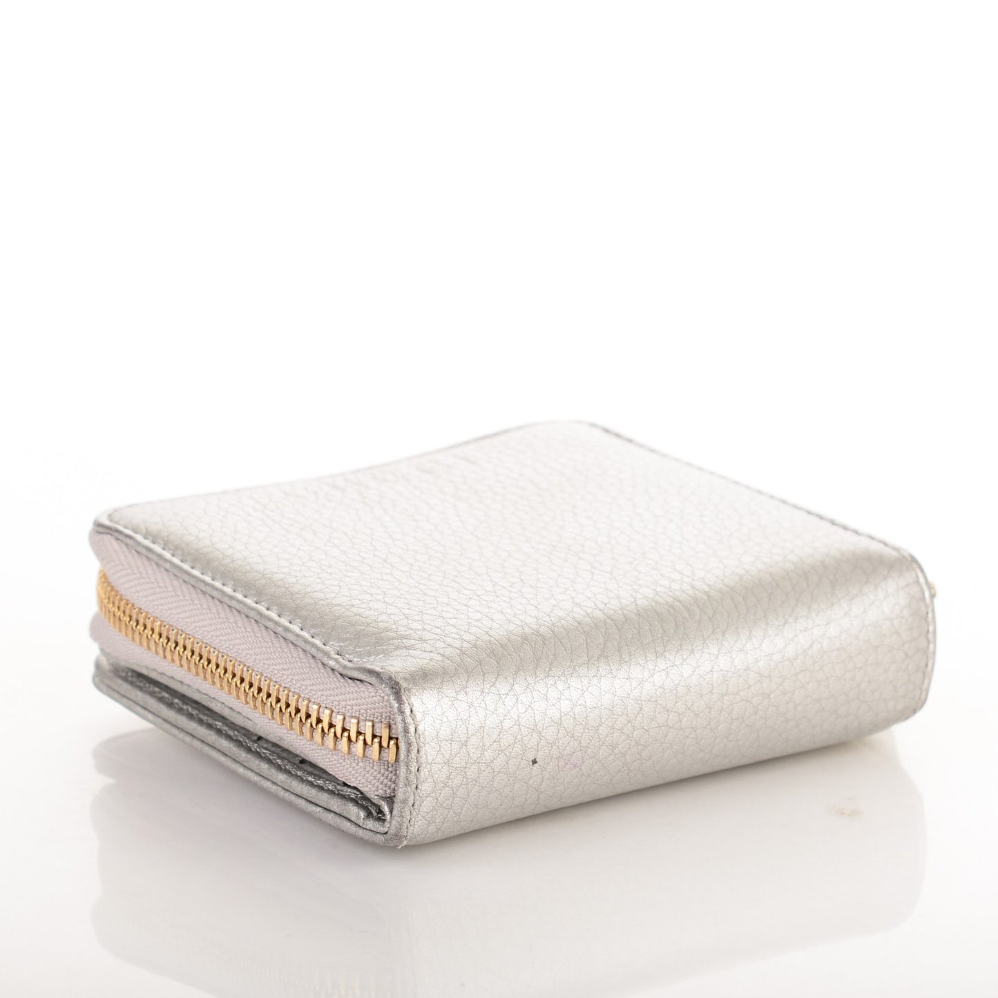 Calfskin Zip Around French Wallet Silver
