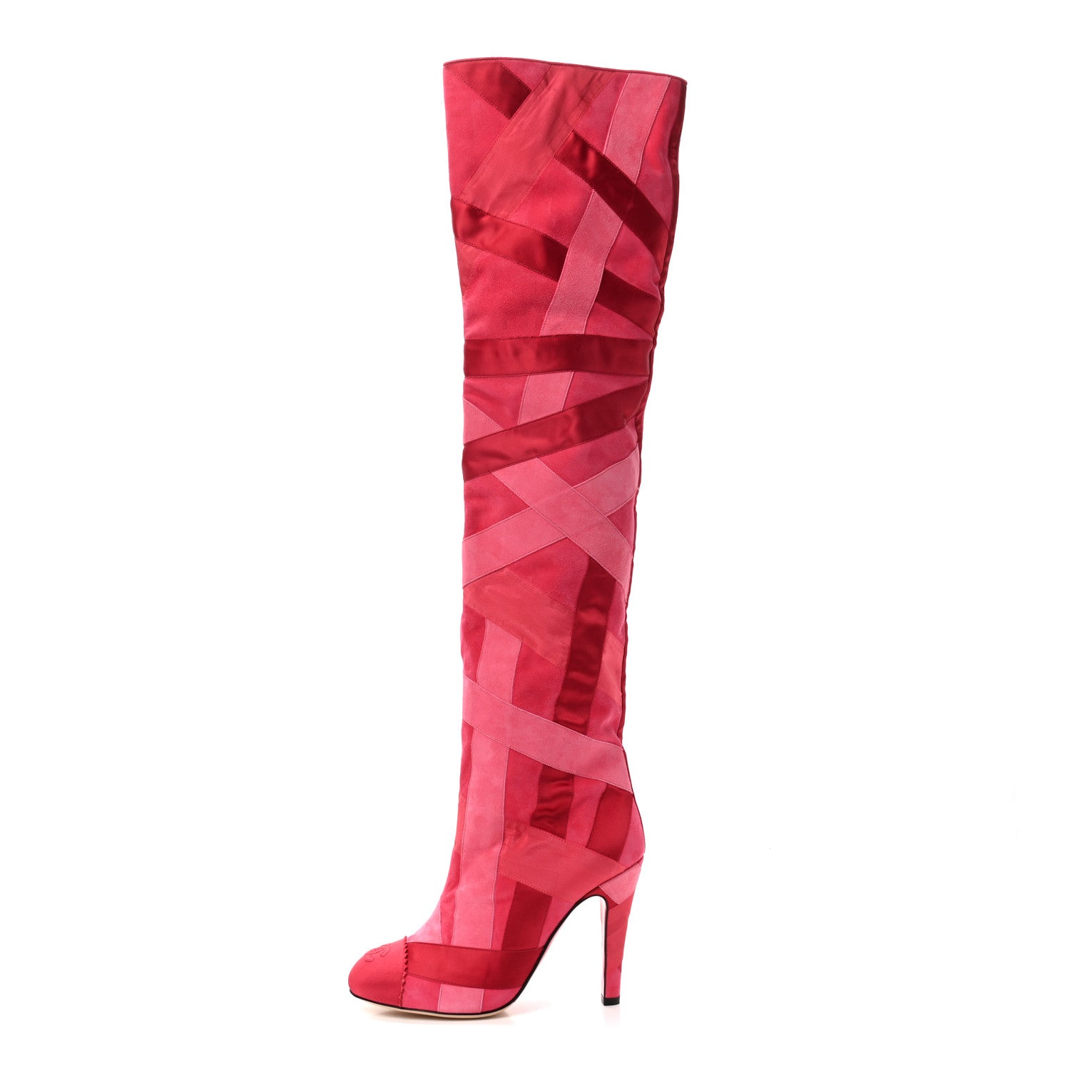 Chanel Suede Grosgrain Patchwork Over The Knee Boots 38 Pink 1 of 8